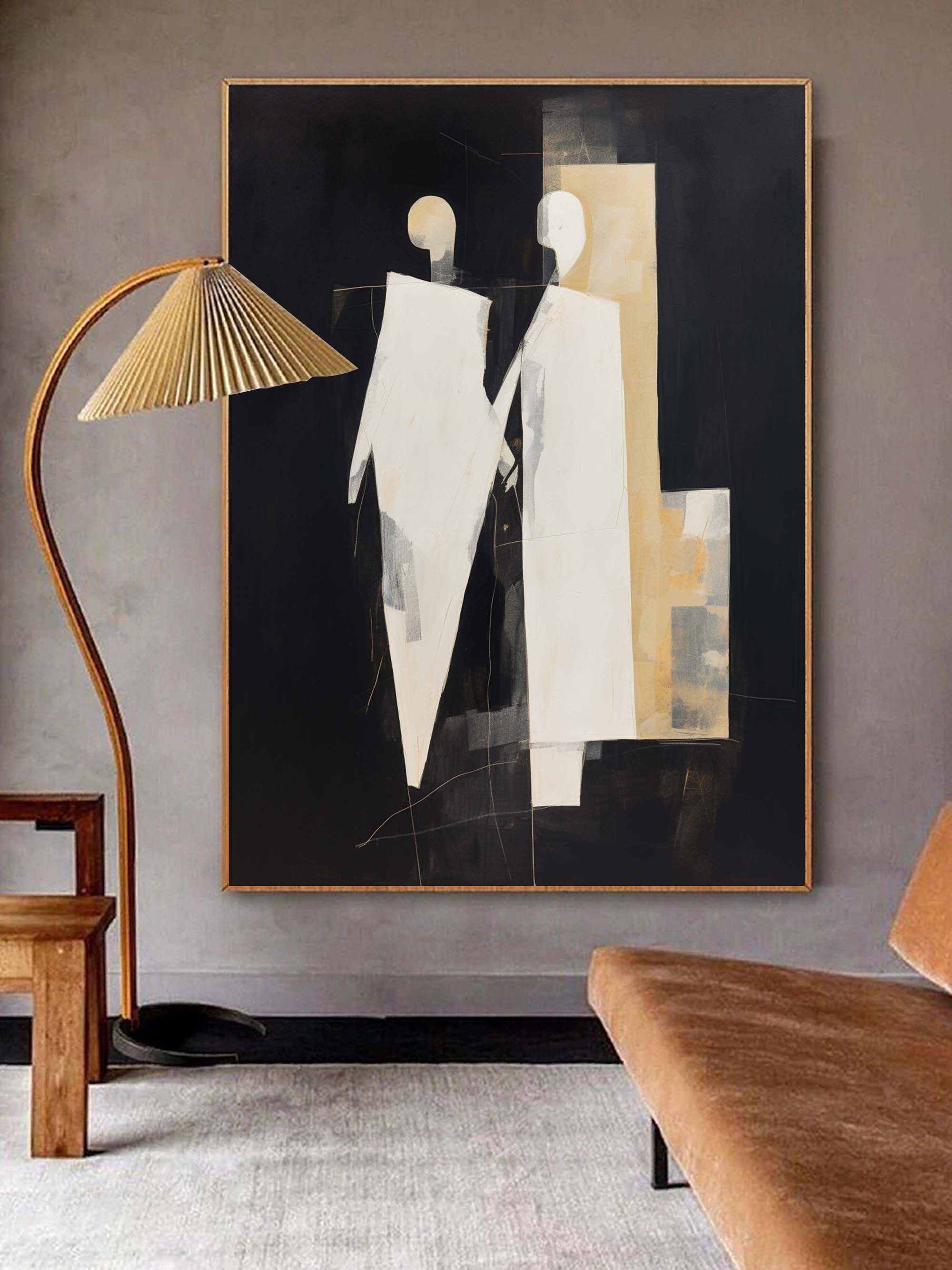 Wall Art Black Beige Abstract Figure Collage