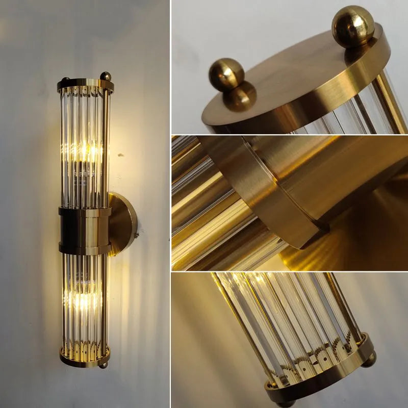 Kristy American Cylindrical Elegant Gold Glass/Metal Vanity Wall Lamp - Neutralighting