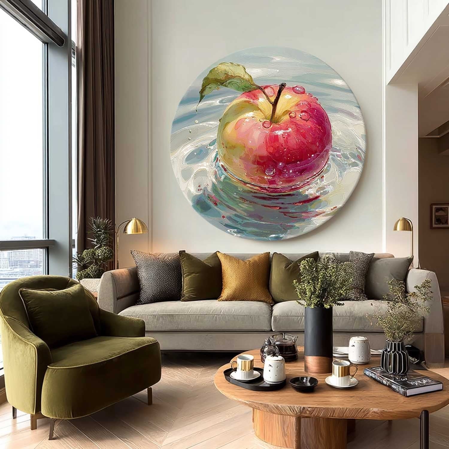 Watercolor Red Apple Water Ripple Canvas Art