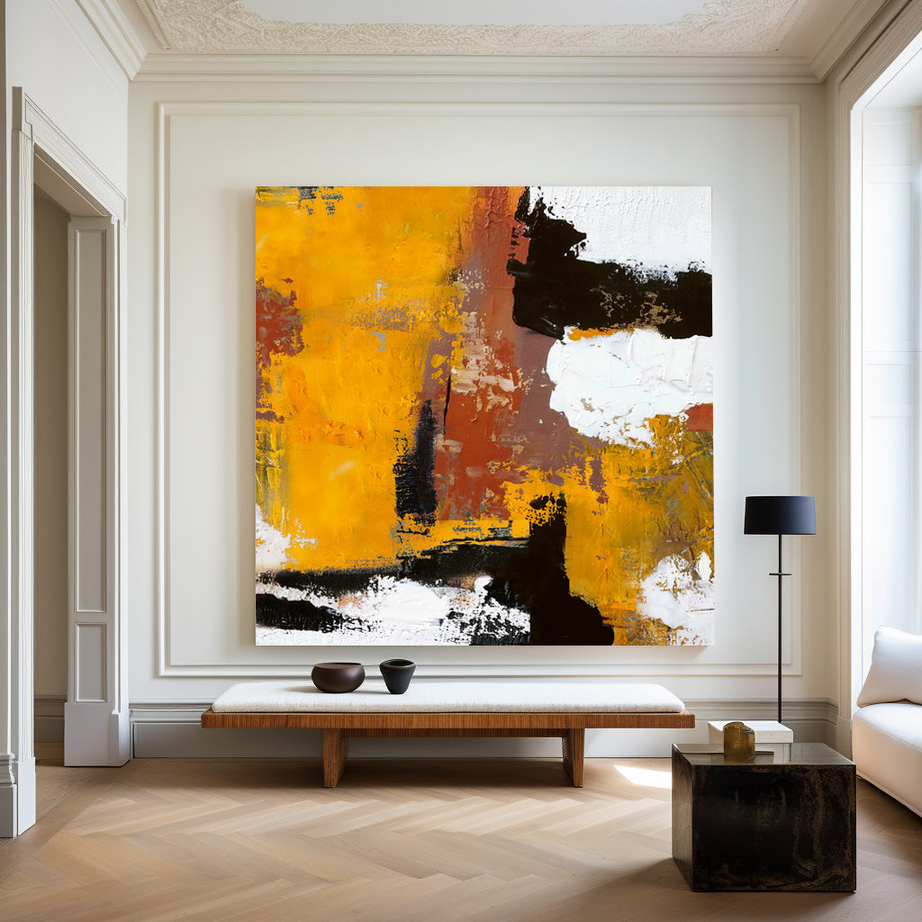 Vibrant Warm‑Tone Abstract  Bold Brushstroke Heavy Impasto Textured Artwork