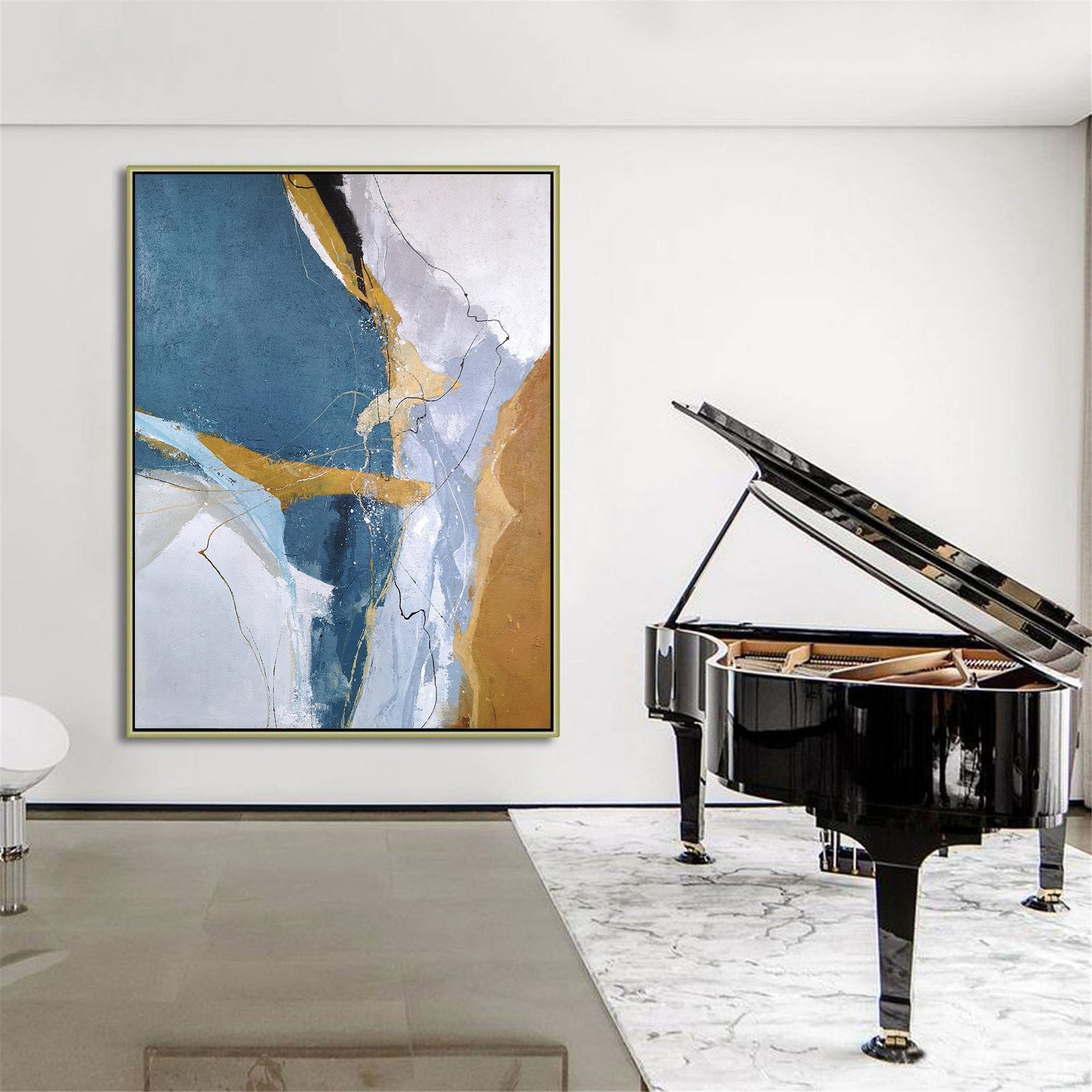 Luxury Color‑Block Abstract  Metallic Gold Vein Textured Artwork