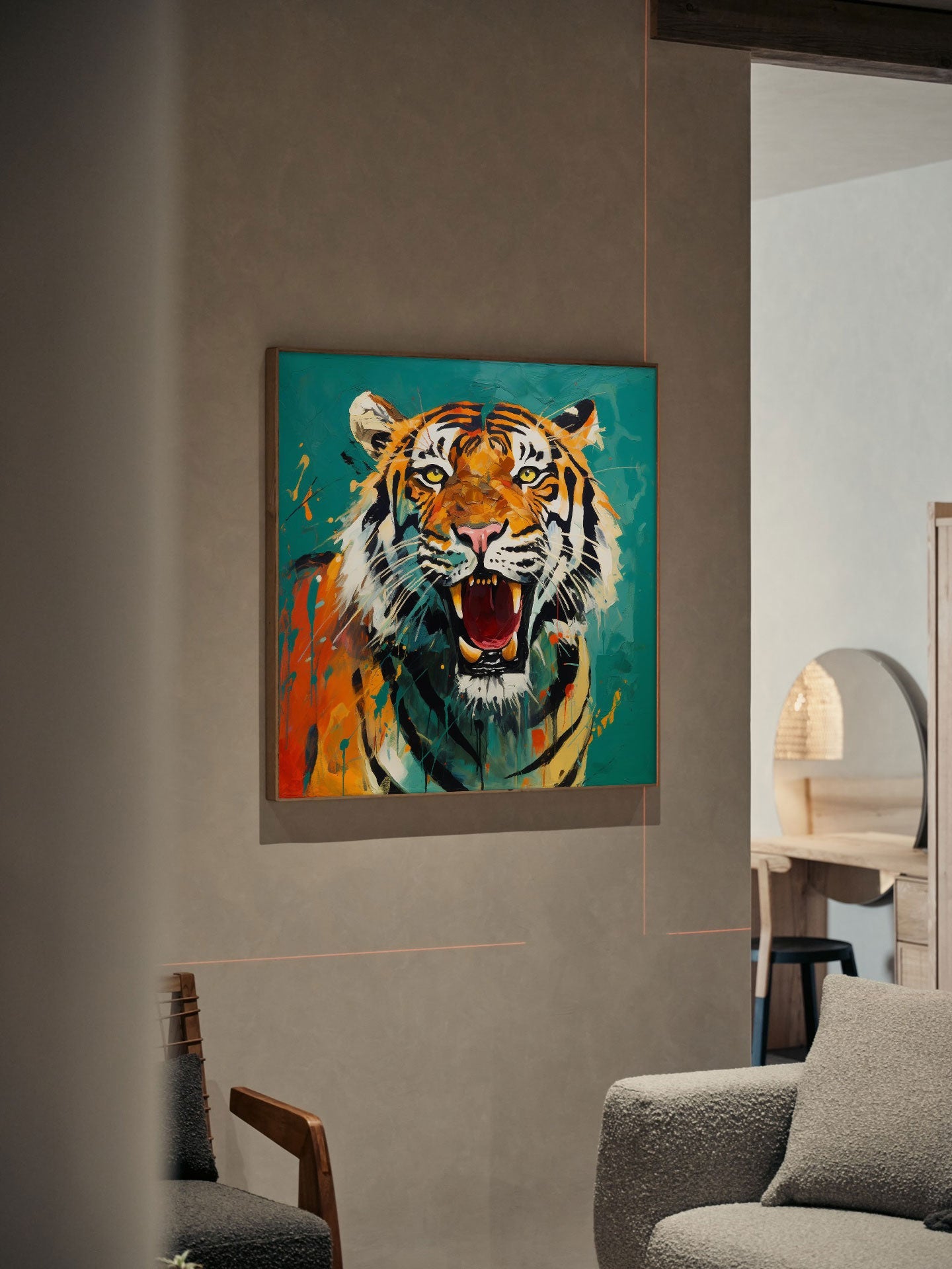 Dynamic Splash‑Ink Tiger Wall Art