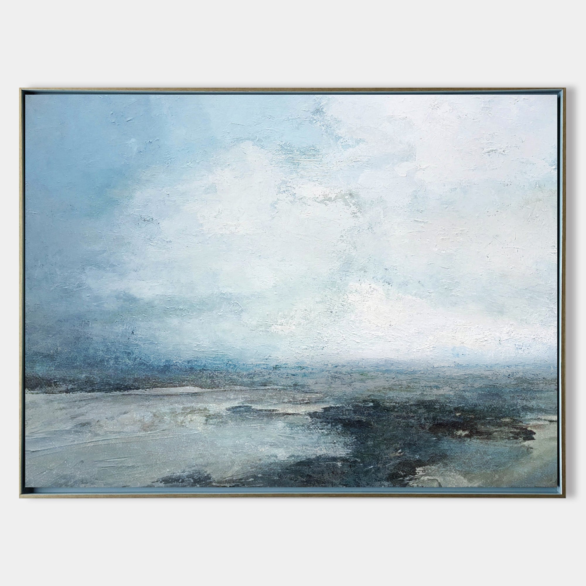 Serene Mist‑Shrouded Seascape Cool‑Tone Soft‑Layer Textured Artwork