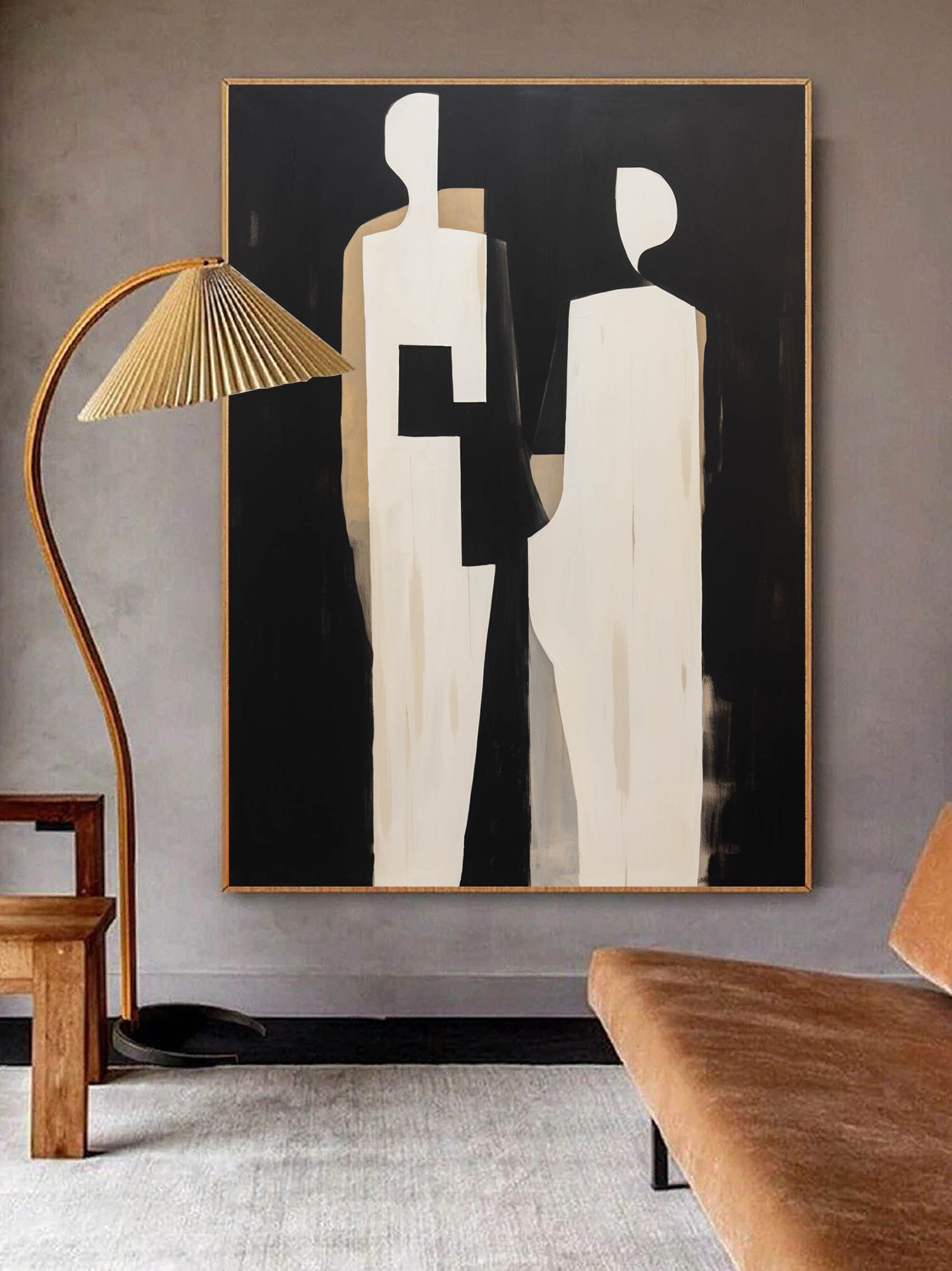 Wall Art Black Beige Abstract Couple