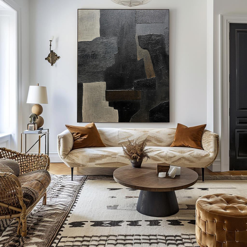 Black Charcoal Beige Abstract Painting