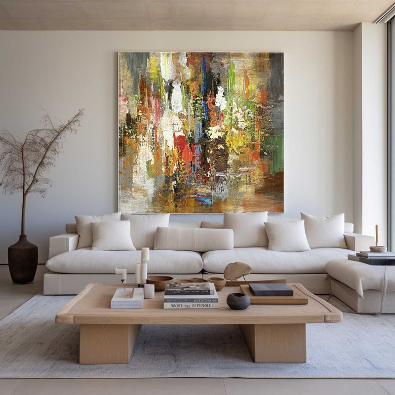 Wall Art Colorful Abstract Modern Impasto Textured Linen Canvas Office | Neutralighting