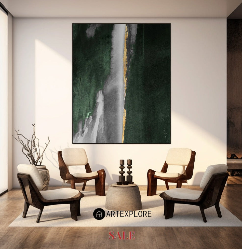 Dark Green Gold Abstract Painting