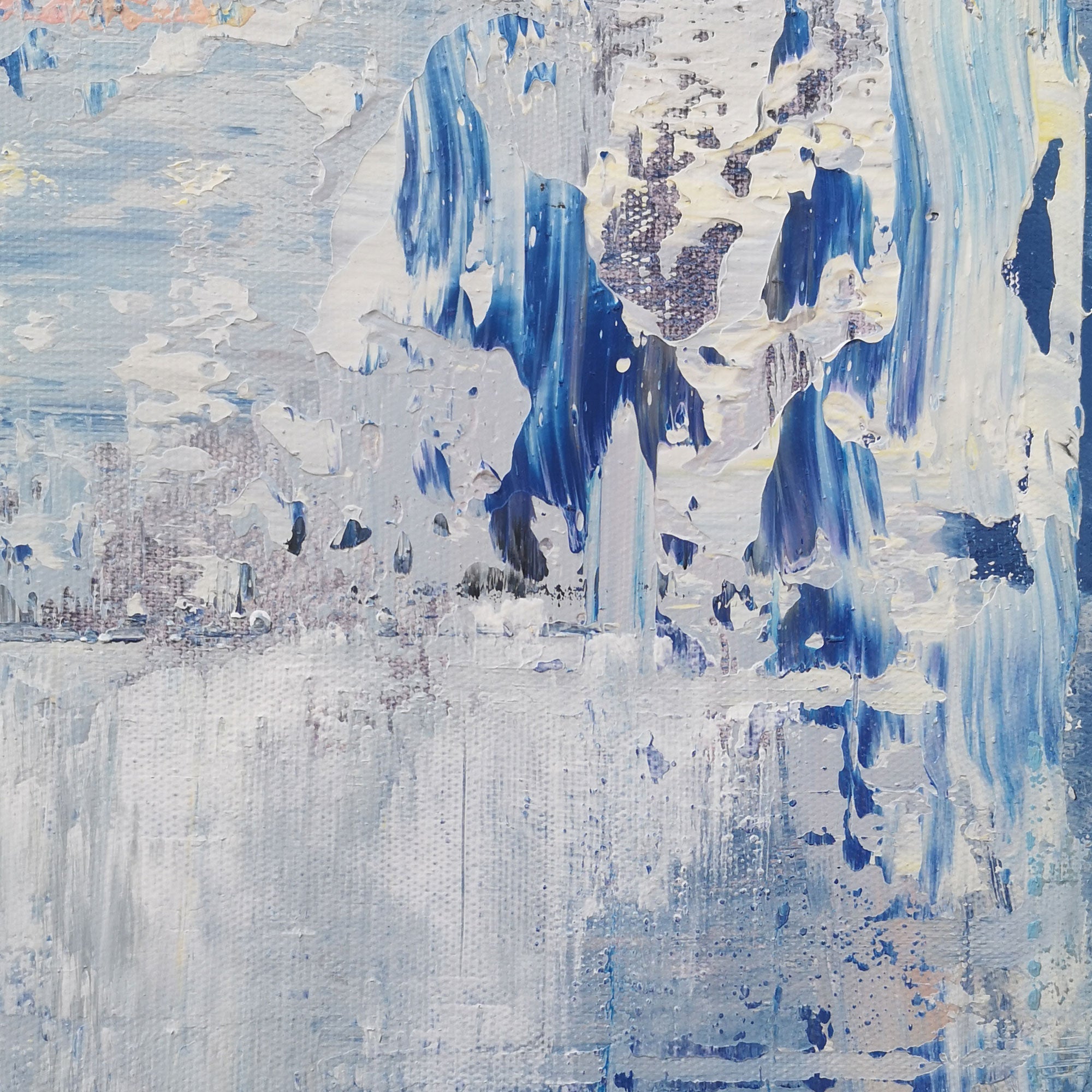 Blue‑White‑Grey Vertical Abstract Layered Impasto‑Textured Artwork