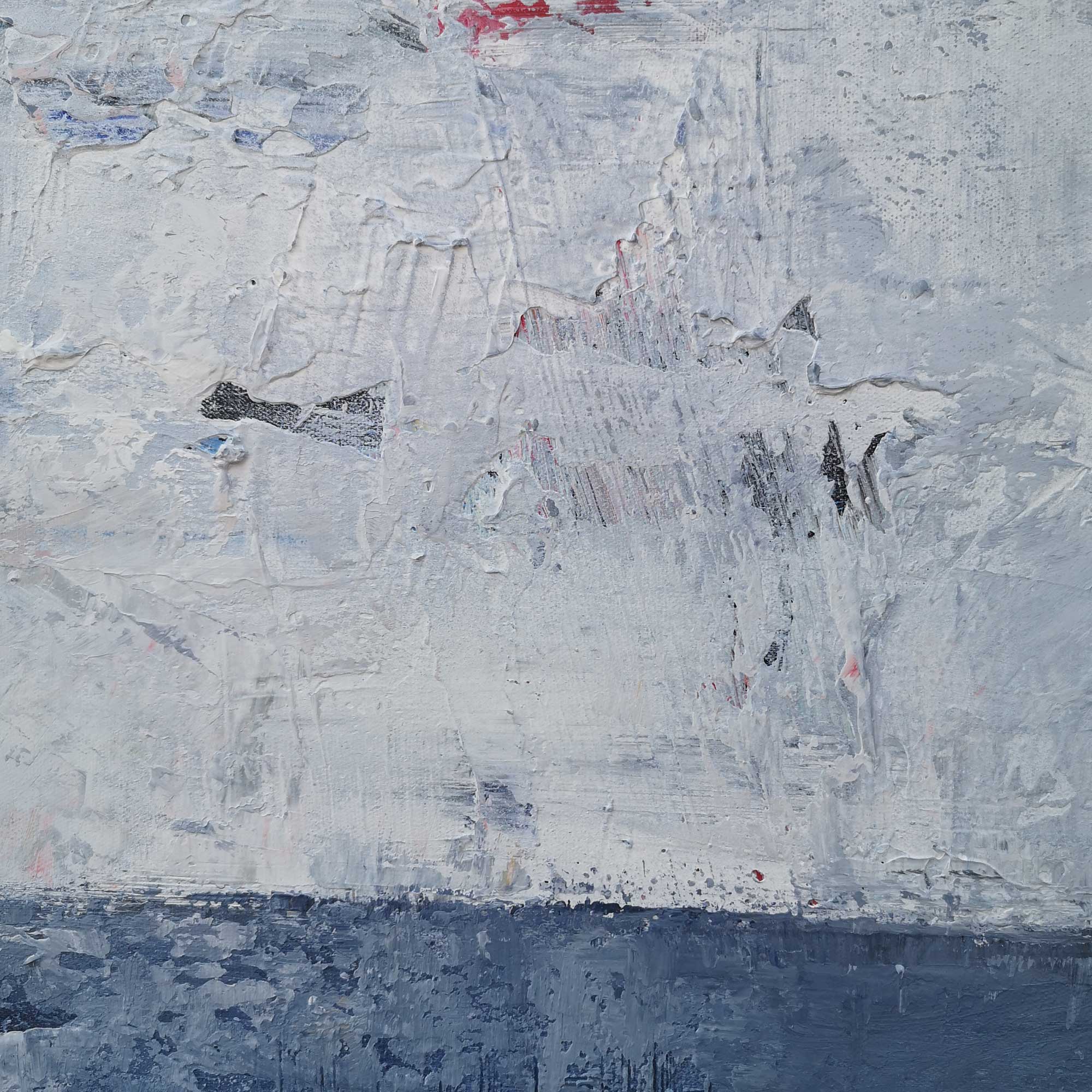 Navy‑Blue‑Grey Vertical Seascape Horizon Impasto‑Textured Artwork
