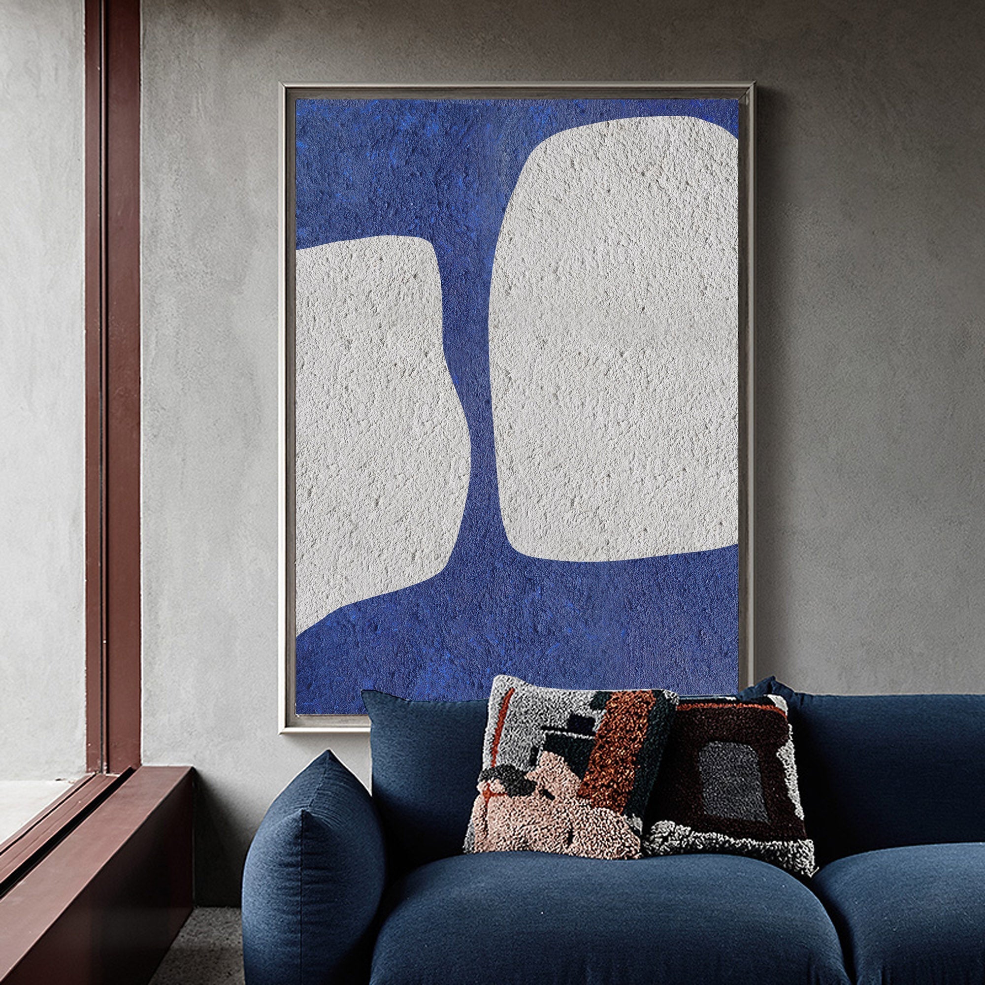 Large Blue And White Minimalist Painting ABAV61 - Neutralighting