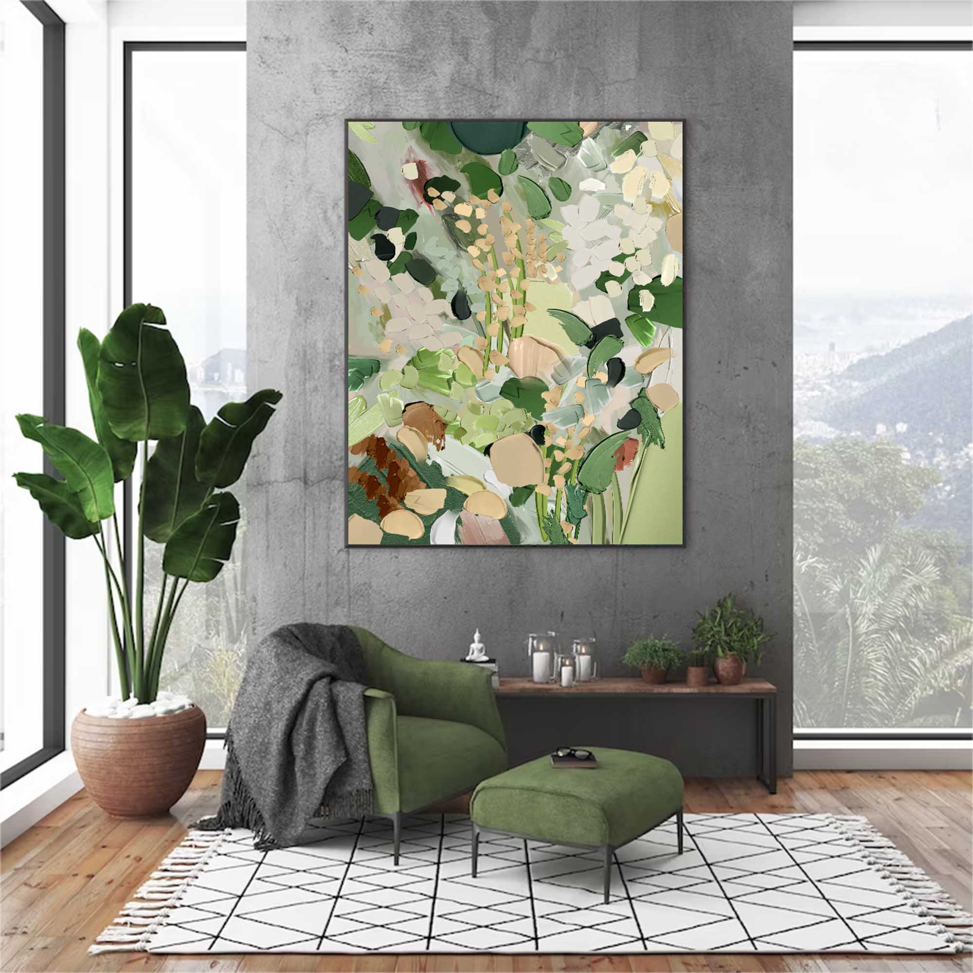 Wall Art Muted Green Tone Wild Spring Floral Bouquet
