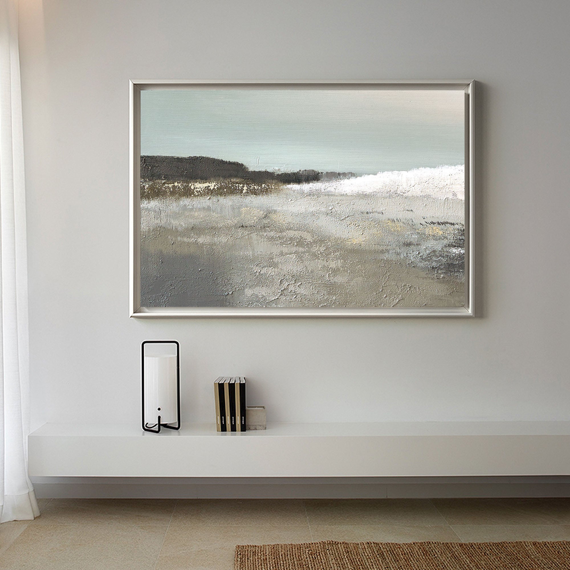 Misty Coastal Horizon Textured Landscape Wall Art