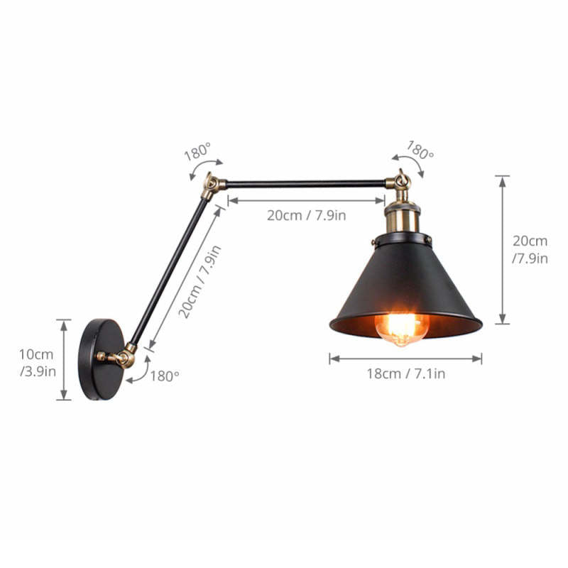 Epoch Retro Wall Lamp with Swing Arm, Metal, Black & Gold - Neutralighting