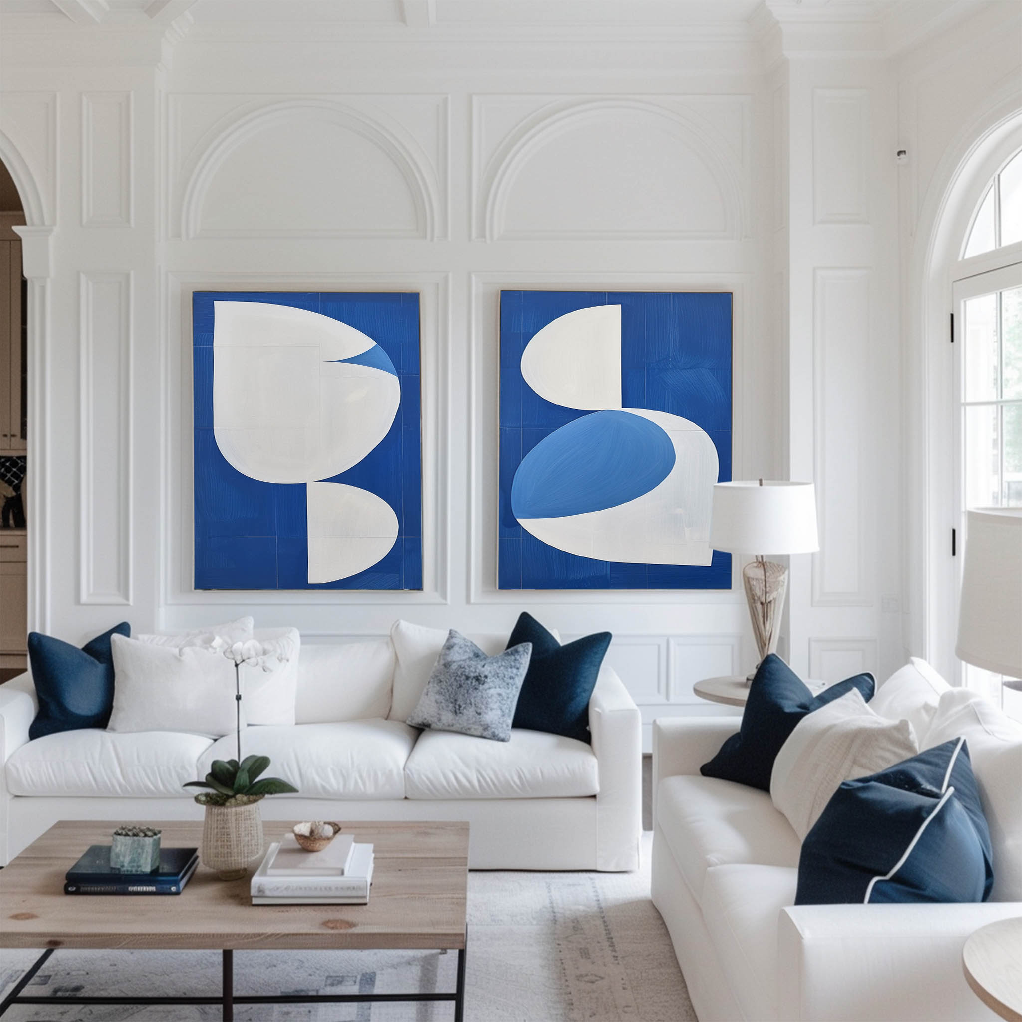 Diptych Blue Abstract Geometric Painting
