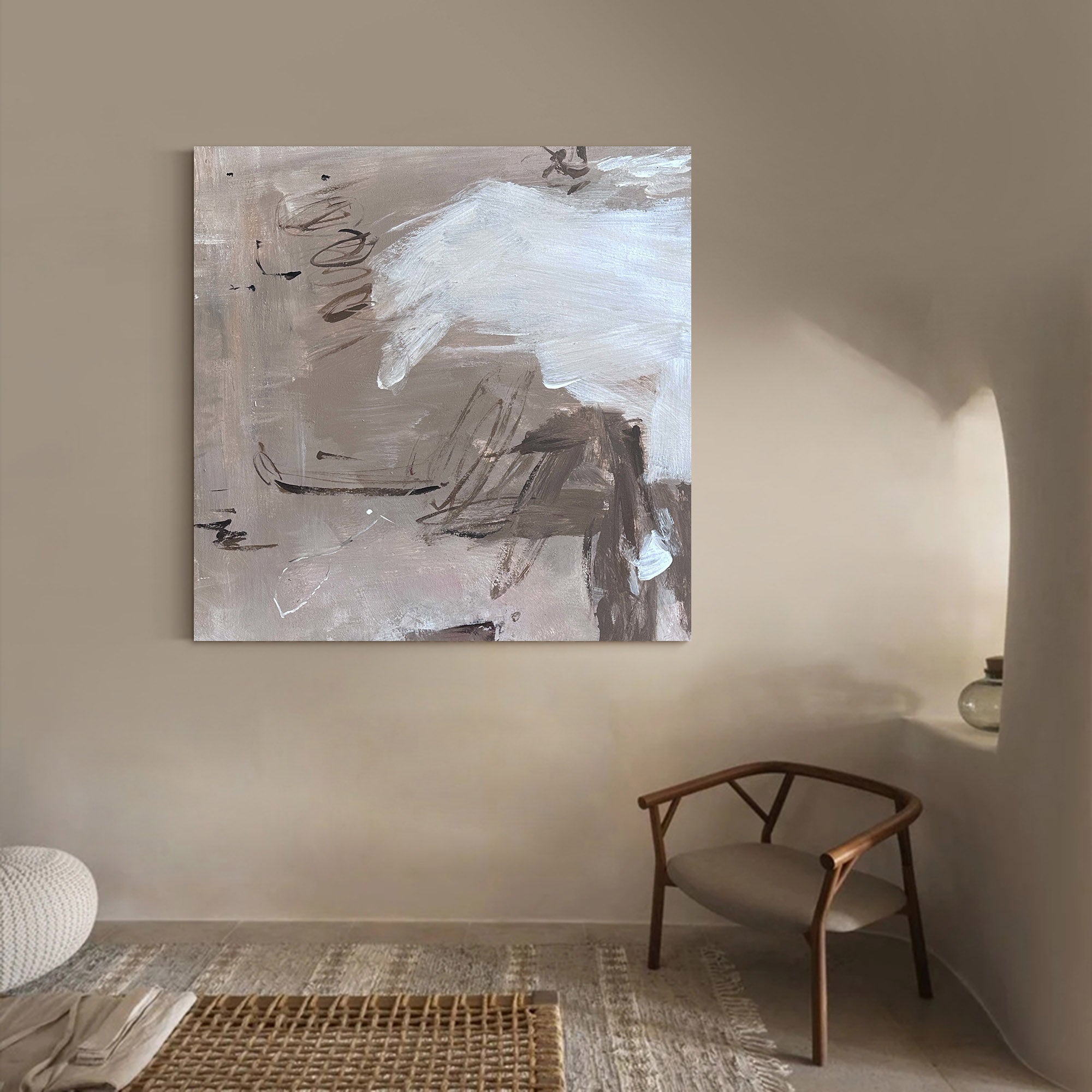 Wall Art Neutral Abstract Line Sketch Texture Modern Minimalist Living Room | Neutralighting