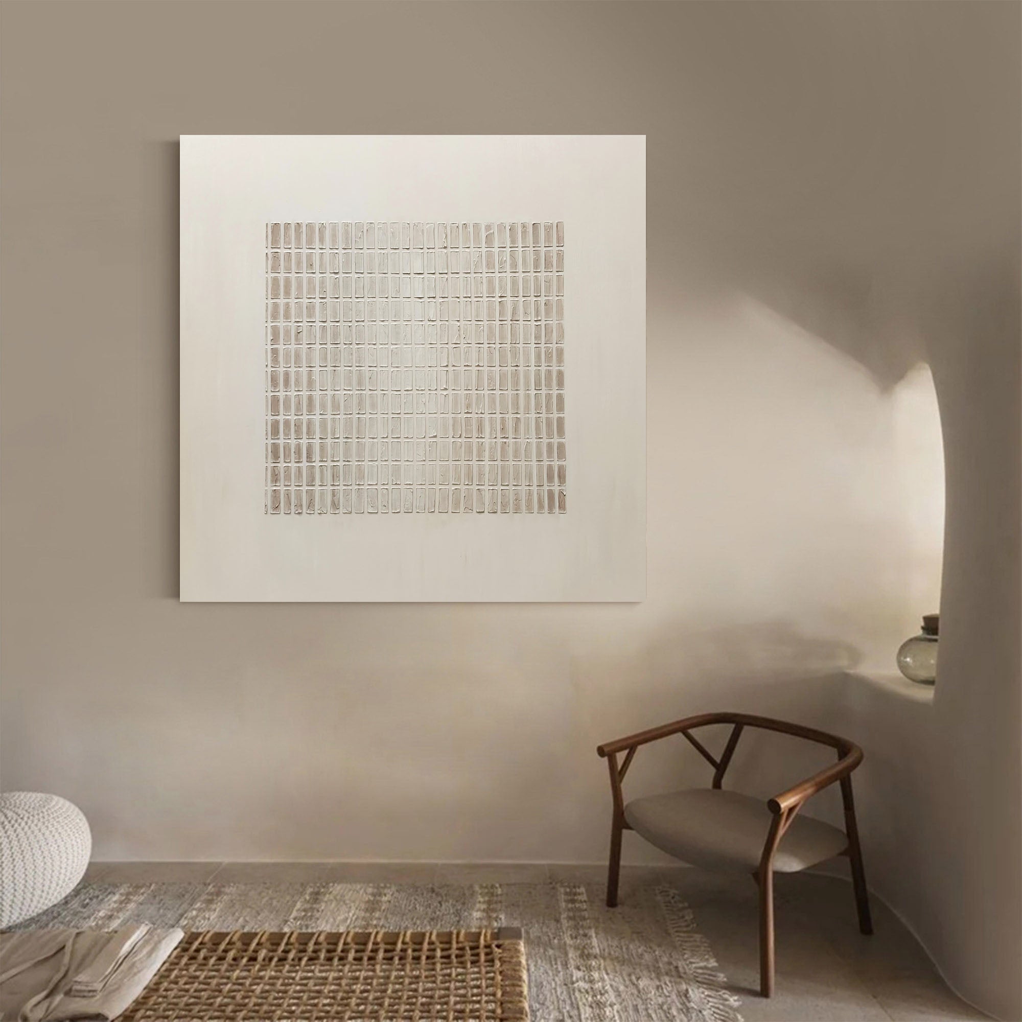 Beige Grid Minimalist Painting