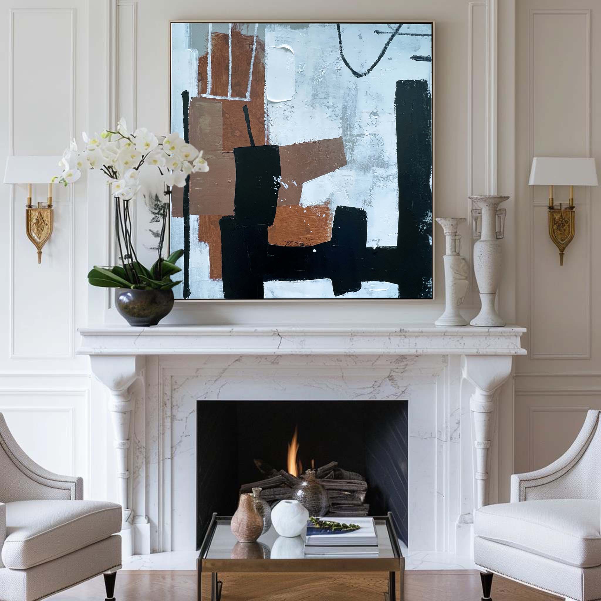Block Shapes Minimalist Abstract Unstretched Linen Canvas Wall Art
