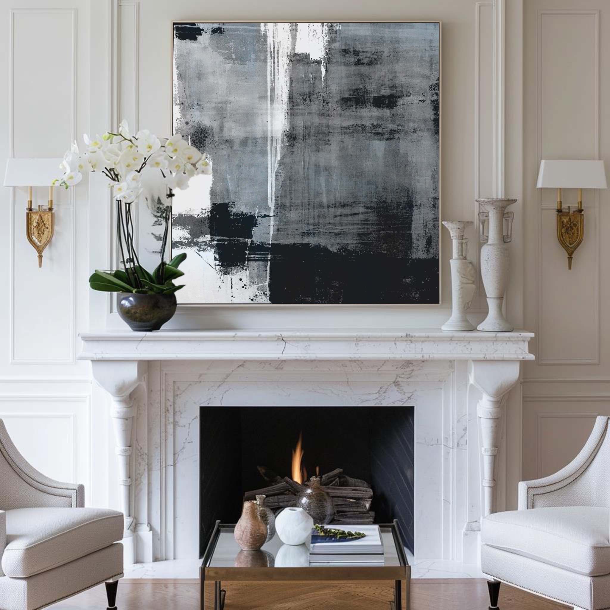 Blue Black White Abstract Painting