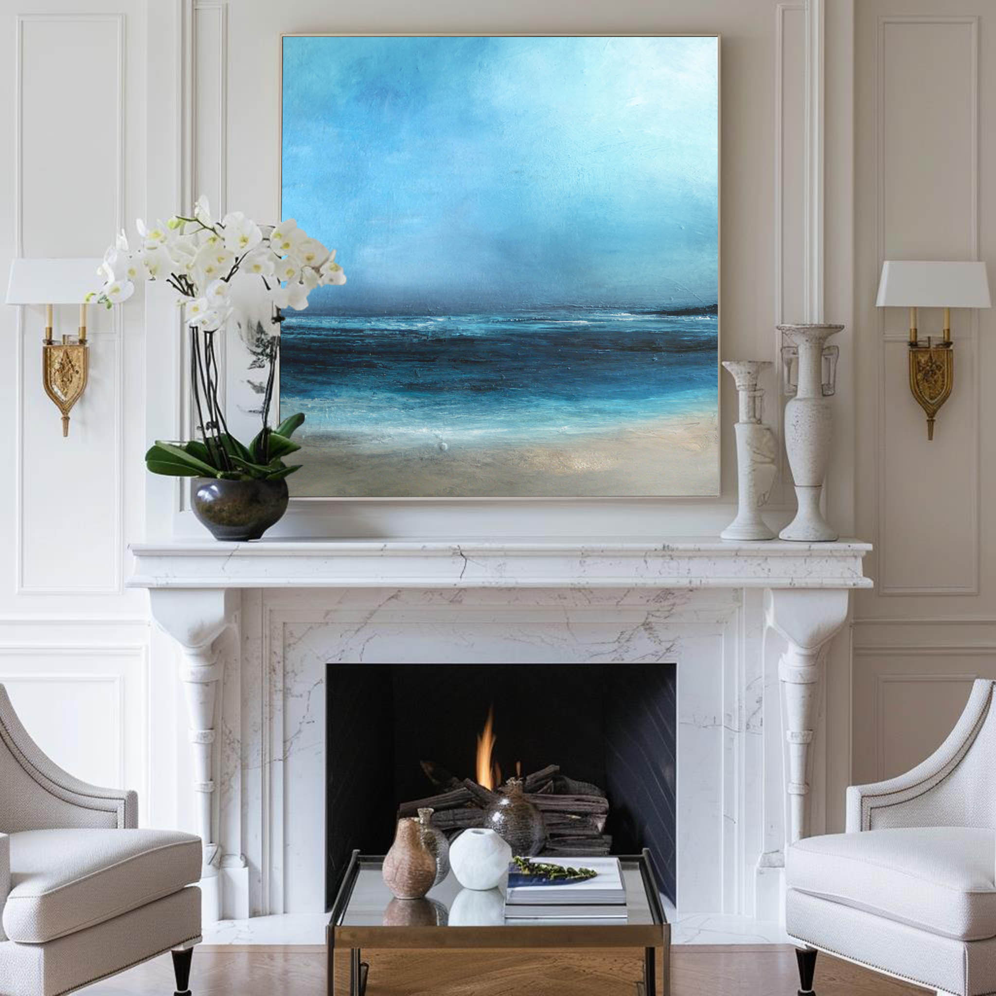 Large Original Sea Level Blue Oil Painting