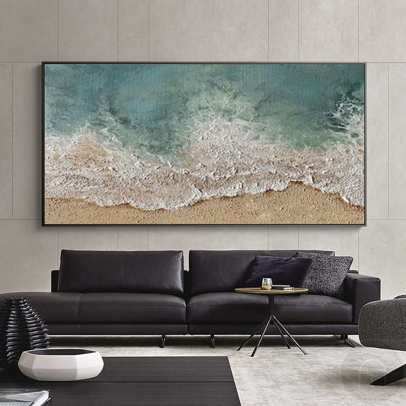 Wall Art Teal Ocean Beach Seascape Wave Modern Coastal Texture Living Room| Neutralighting