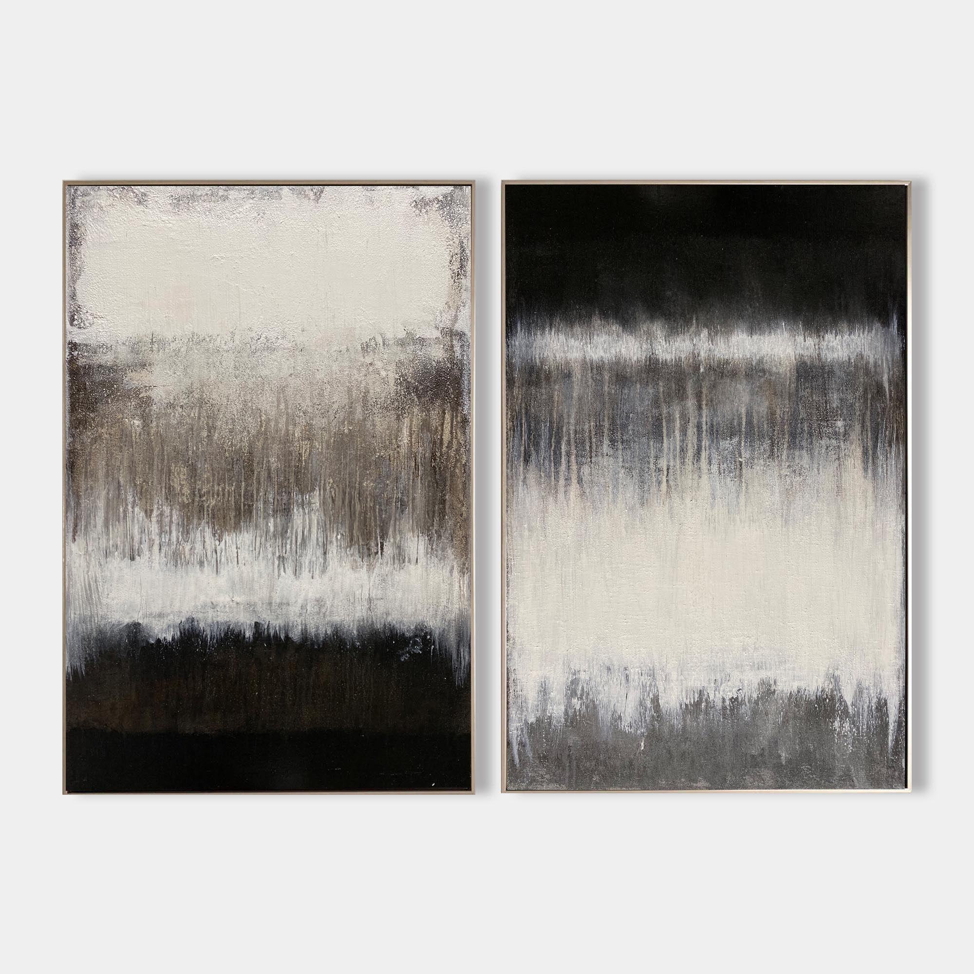 Black‑White‑Taupe Vertical 2‑Panel Gradient‑Textured Artwork
