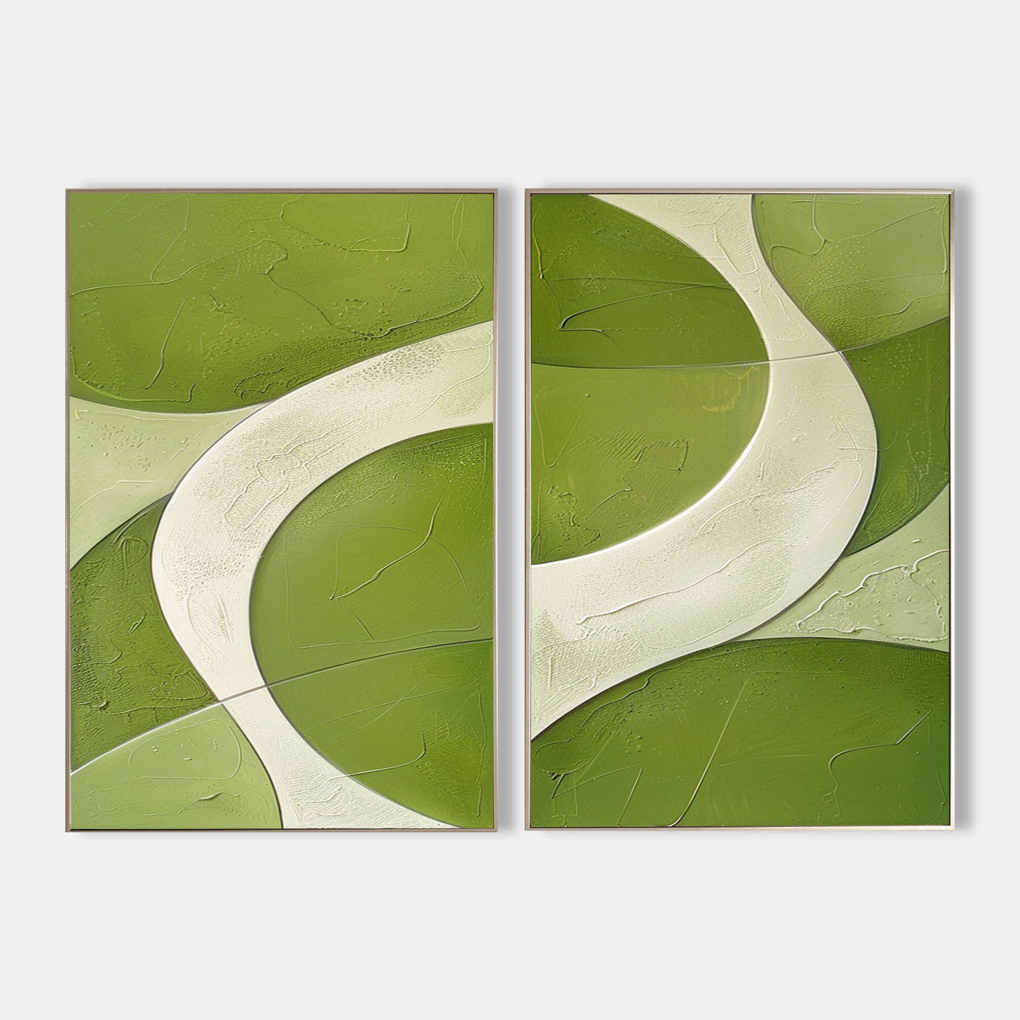 Green White Flowing Abstract Painting