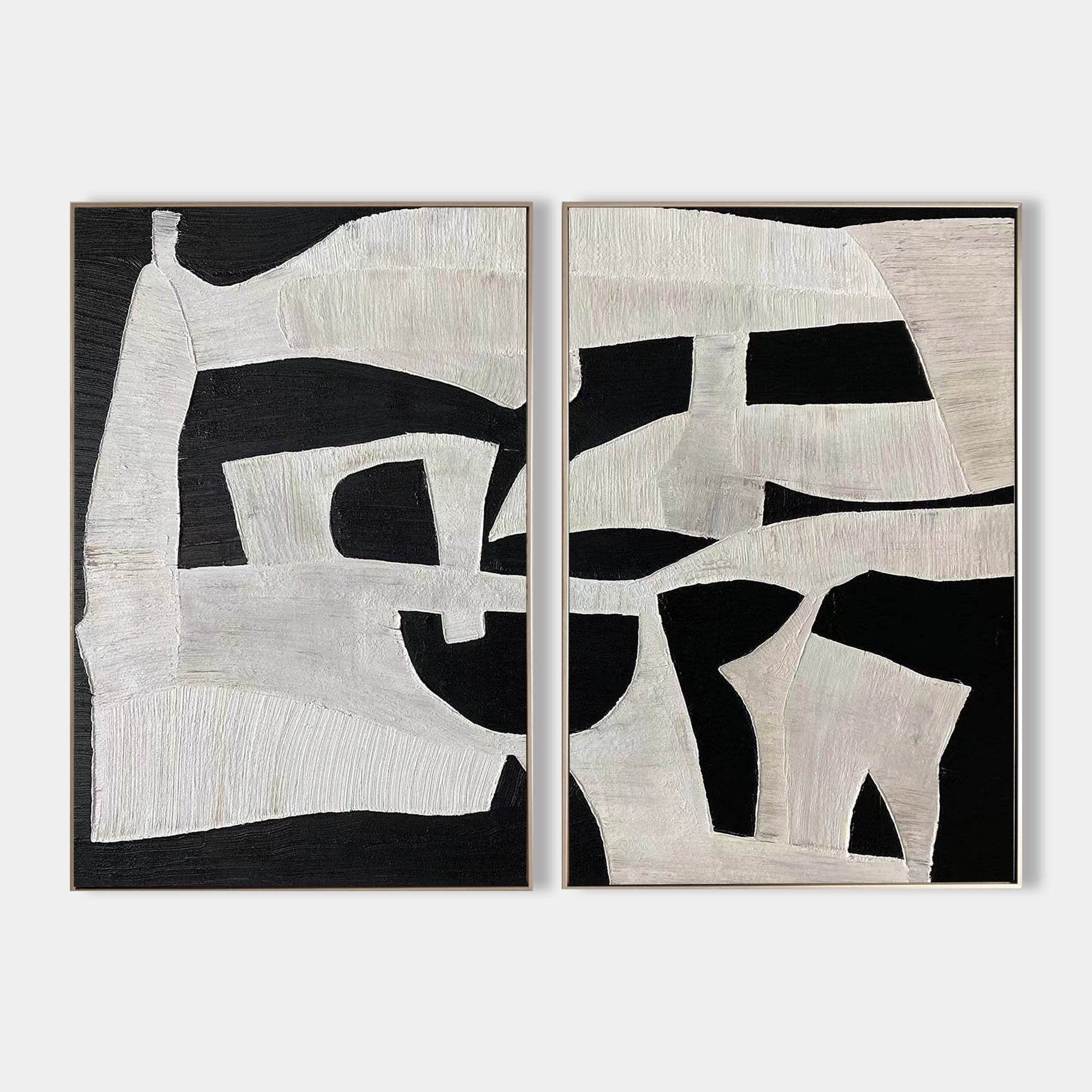 Wall Art Black White Abstract Minimalist Textured Diptych Living Room | Neutralighting