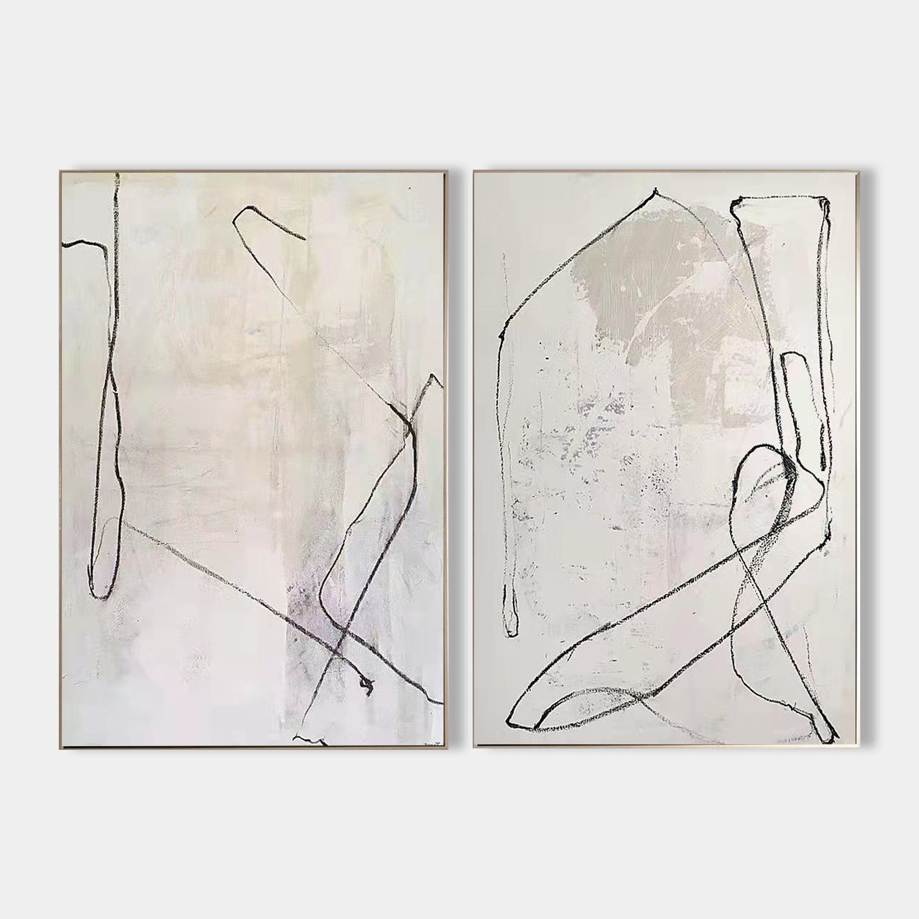 Minimalist Neutral Line Drawing Diptych Wall Art