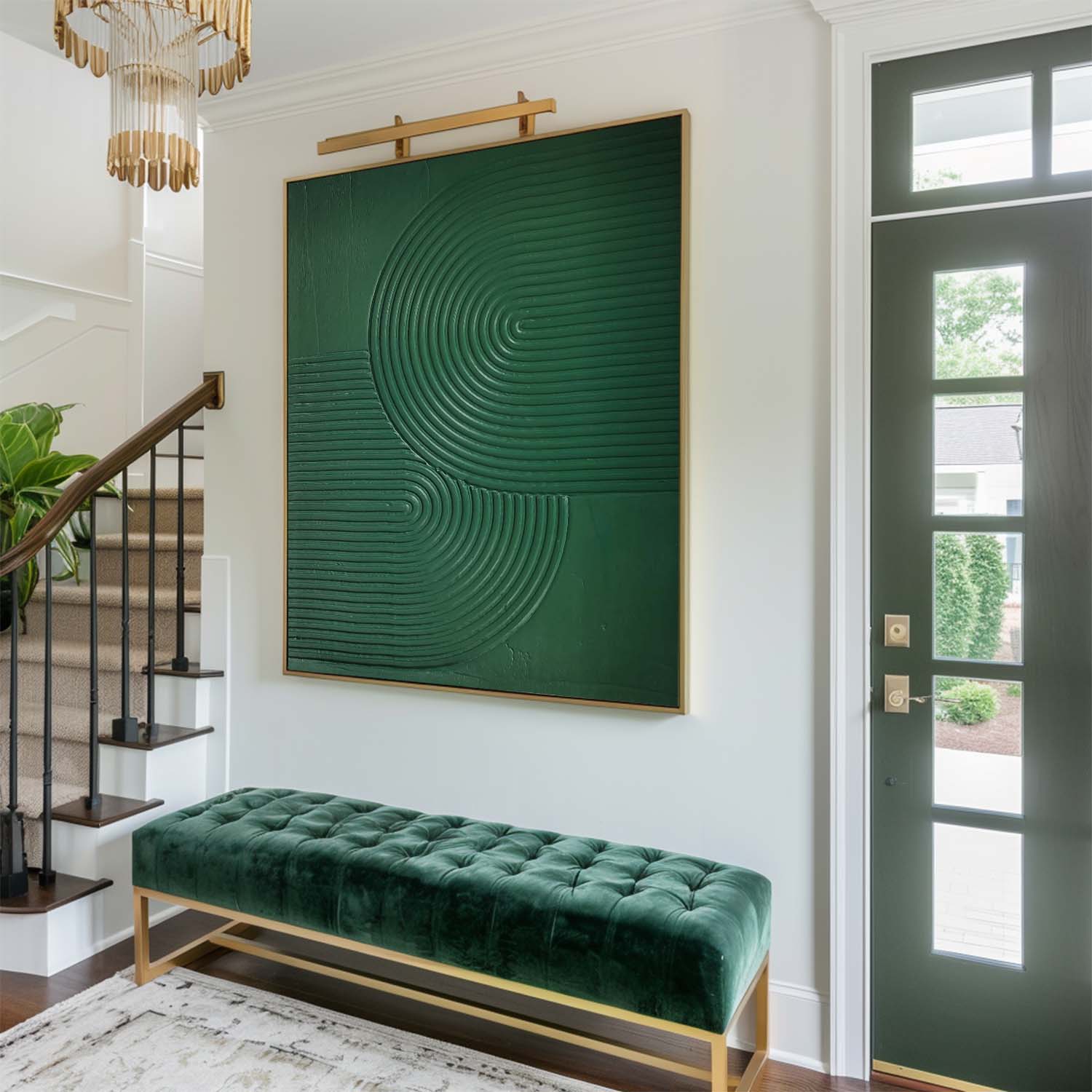 Green Concentric Circle Relief Canvas Art