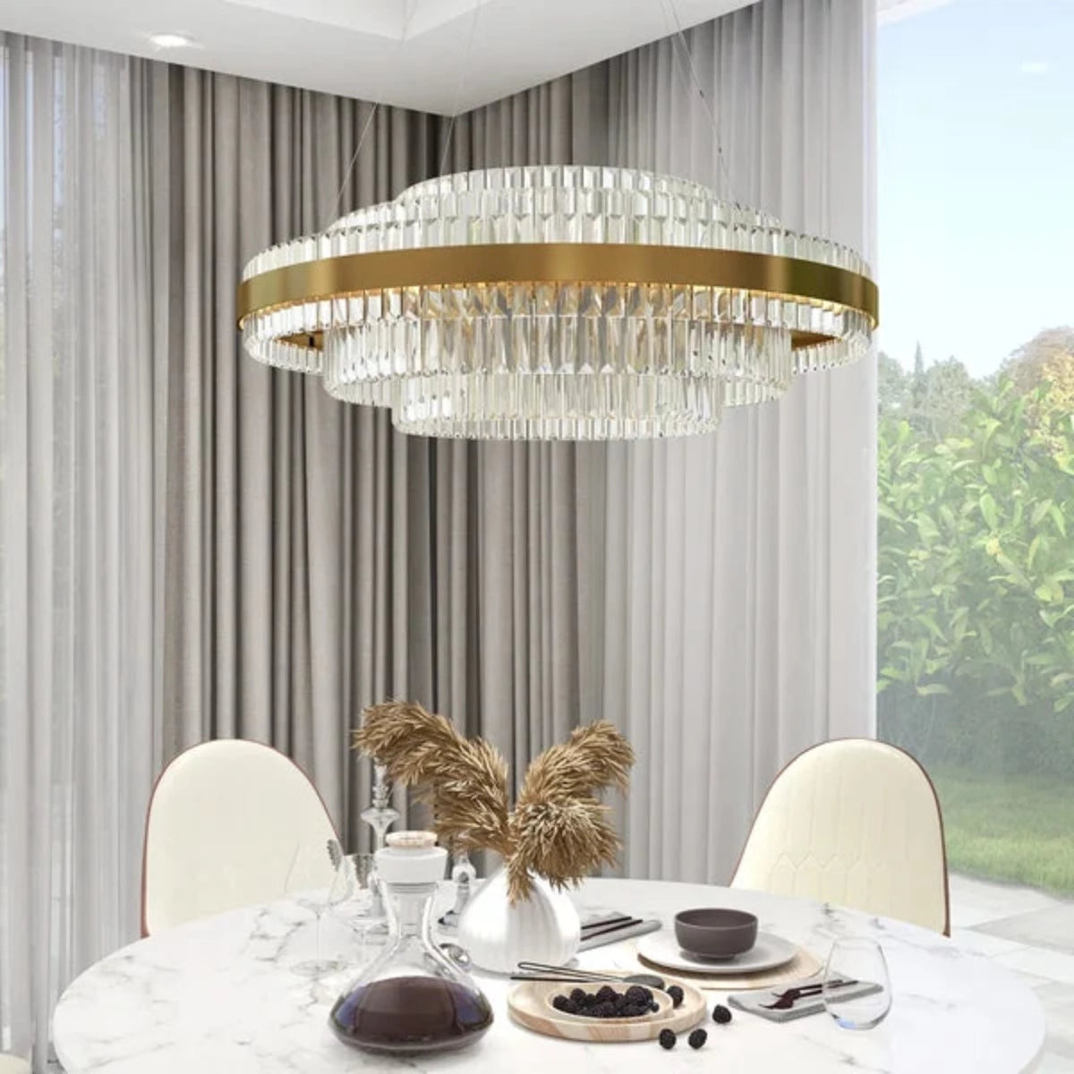 Kristy Modern Tiered Crystal LED Chandelier in Brass Living Room - Neutralighting