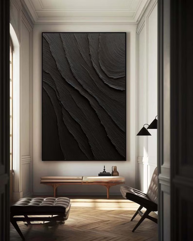 Wall Art Black Wave Contours