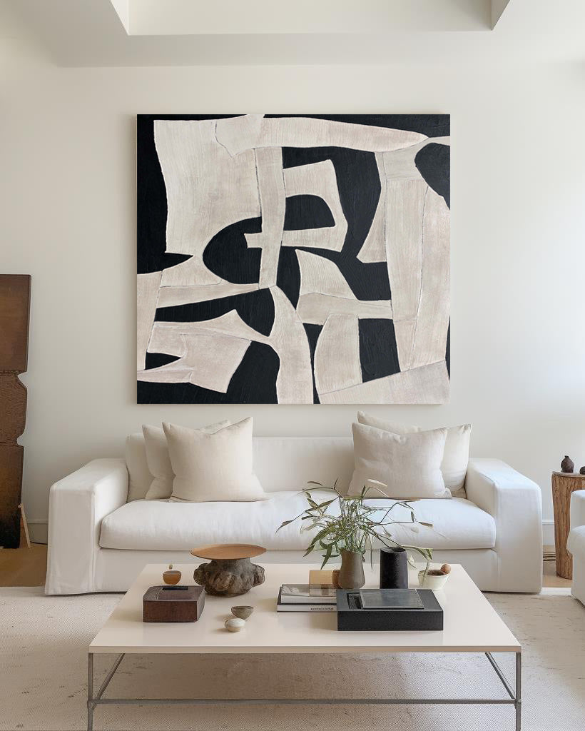 Ivory Black Organic Geometric Abstract Wall Art