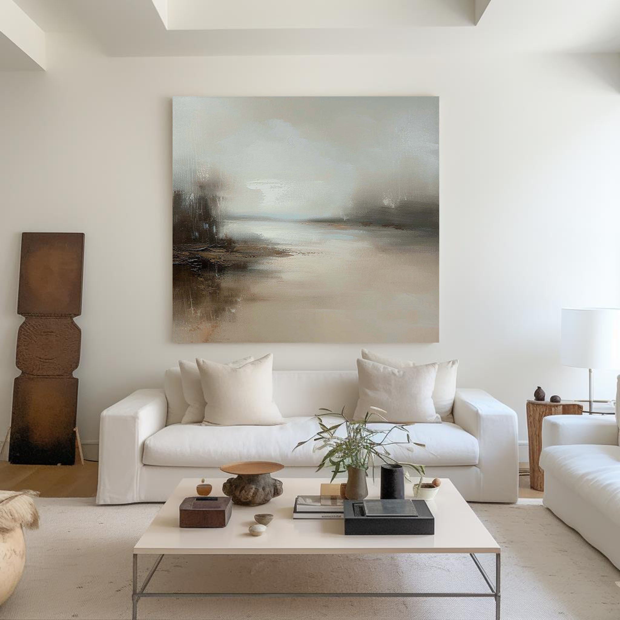 Misty Neutral Landscape Abstract Wall Art