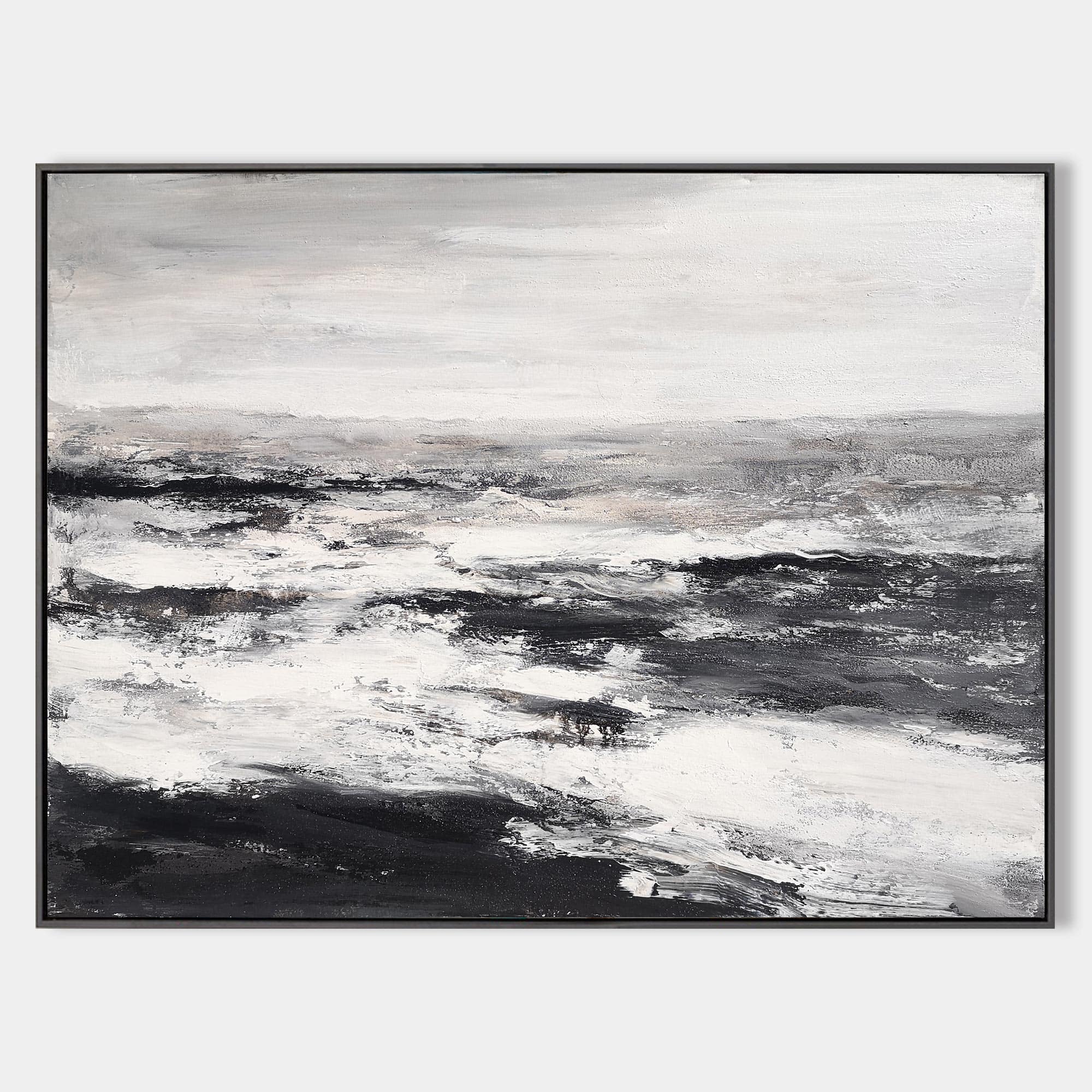 Monochrome Ocean Abstract  Thick Impasto Wave Textured Artwork