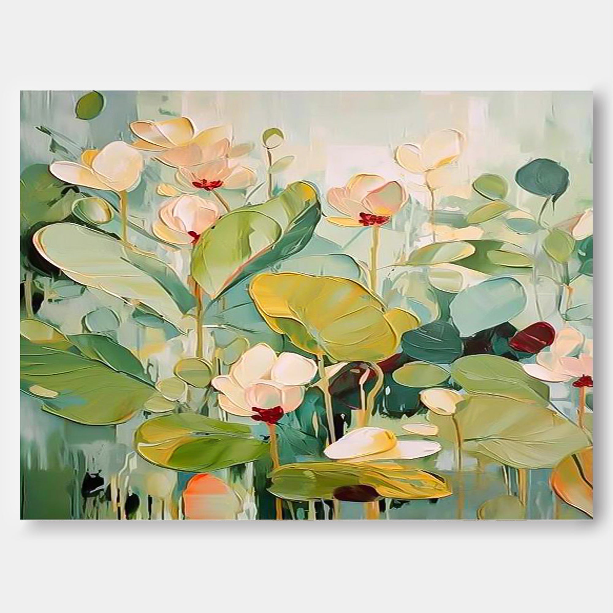 Wall Art Water Garden Bloom Wall Art Lotus Pond in Green