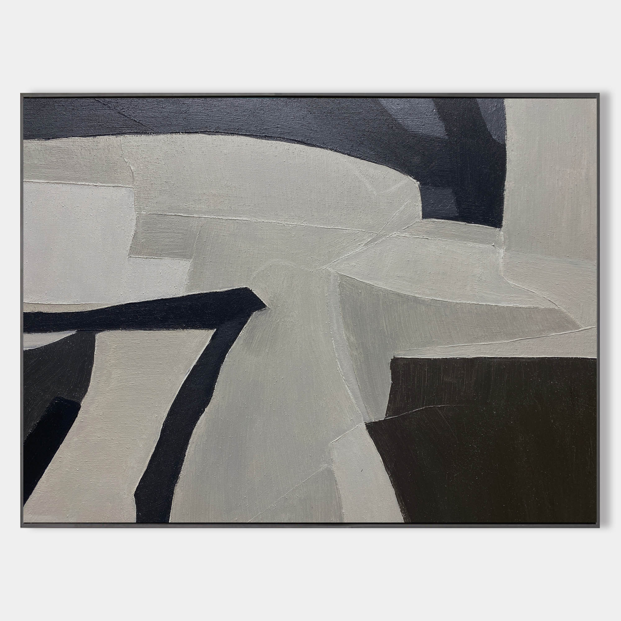 Contemporary Minimalist Black White Beige Abstract Geometric Painting