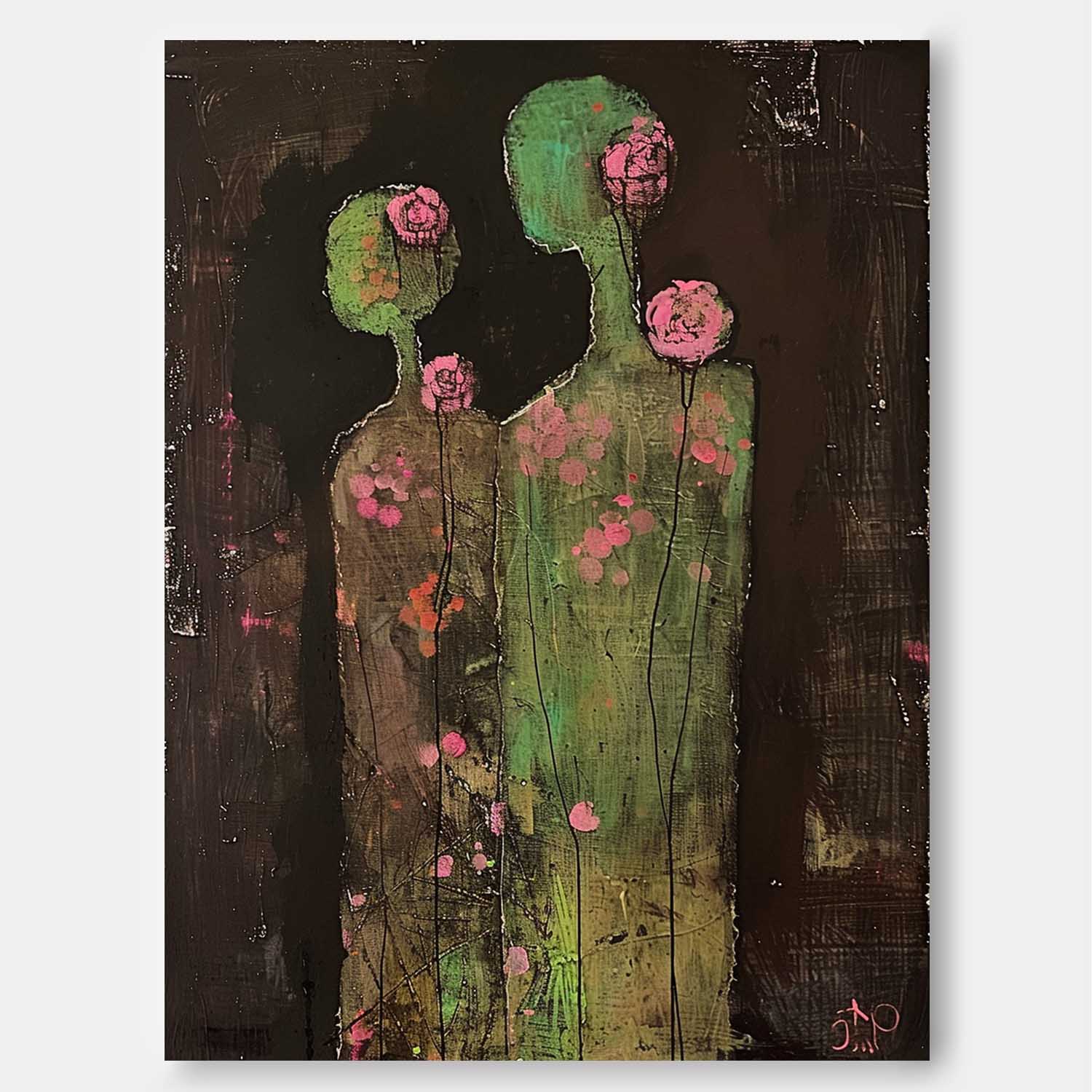 Wall Art Stylized Human Silhouette Pink Rose