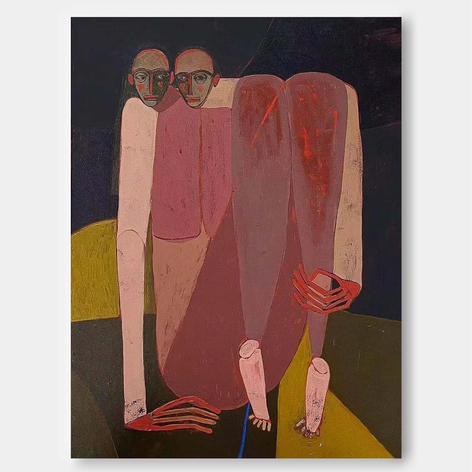 Wall Art Surreal Two Head Crouched Muted Mauve