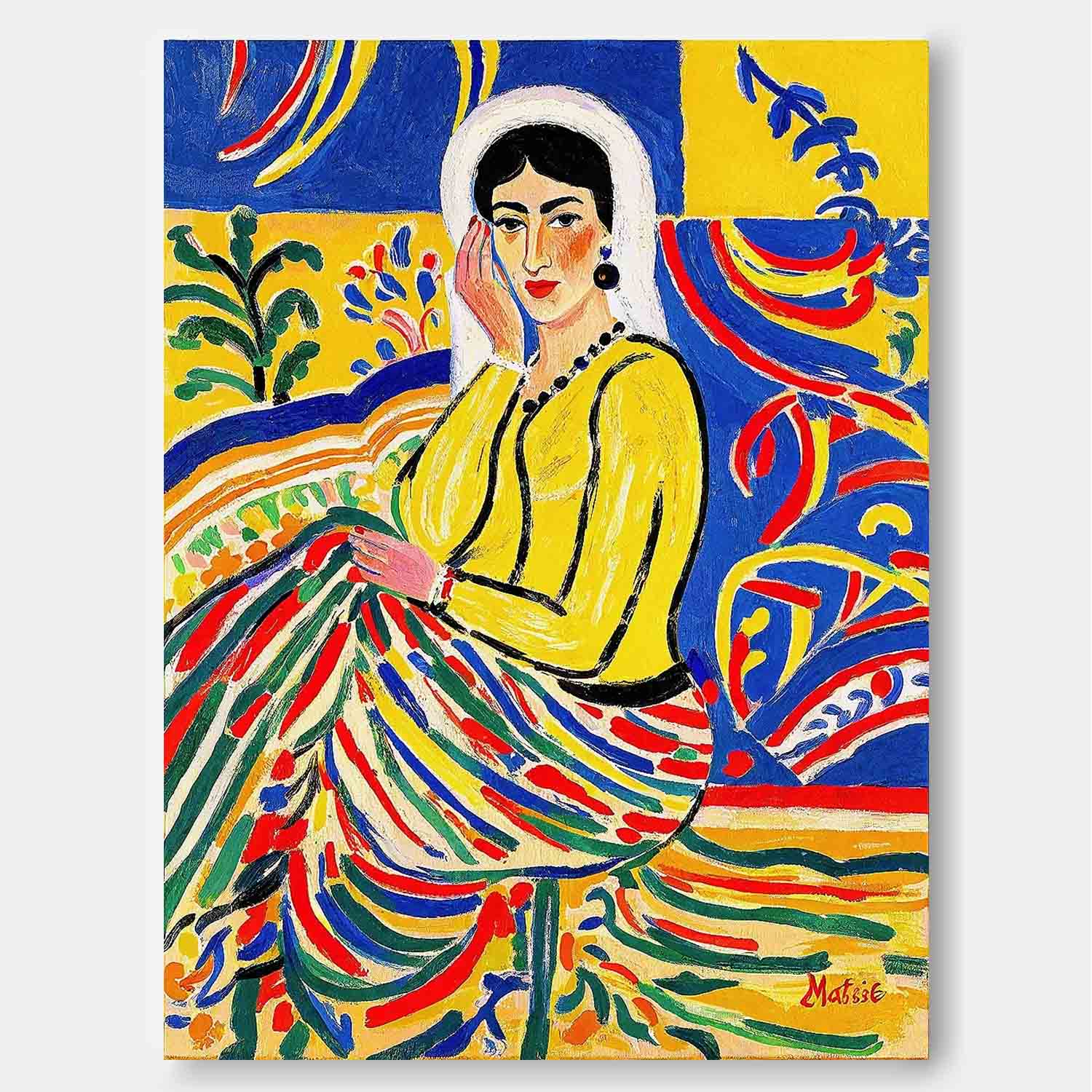 Fauvist Portrait Painting Vibrant Yellow & Blue