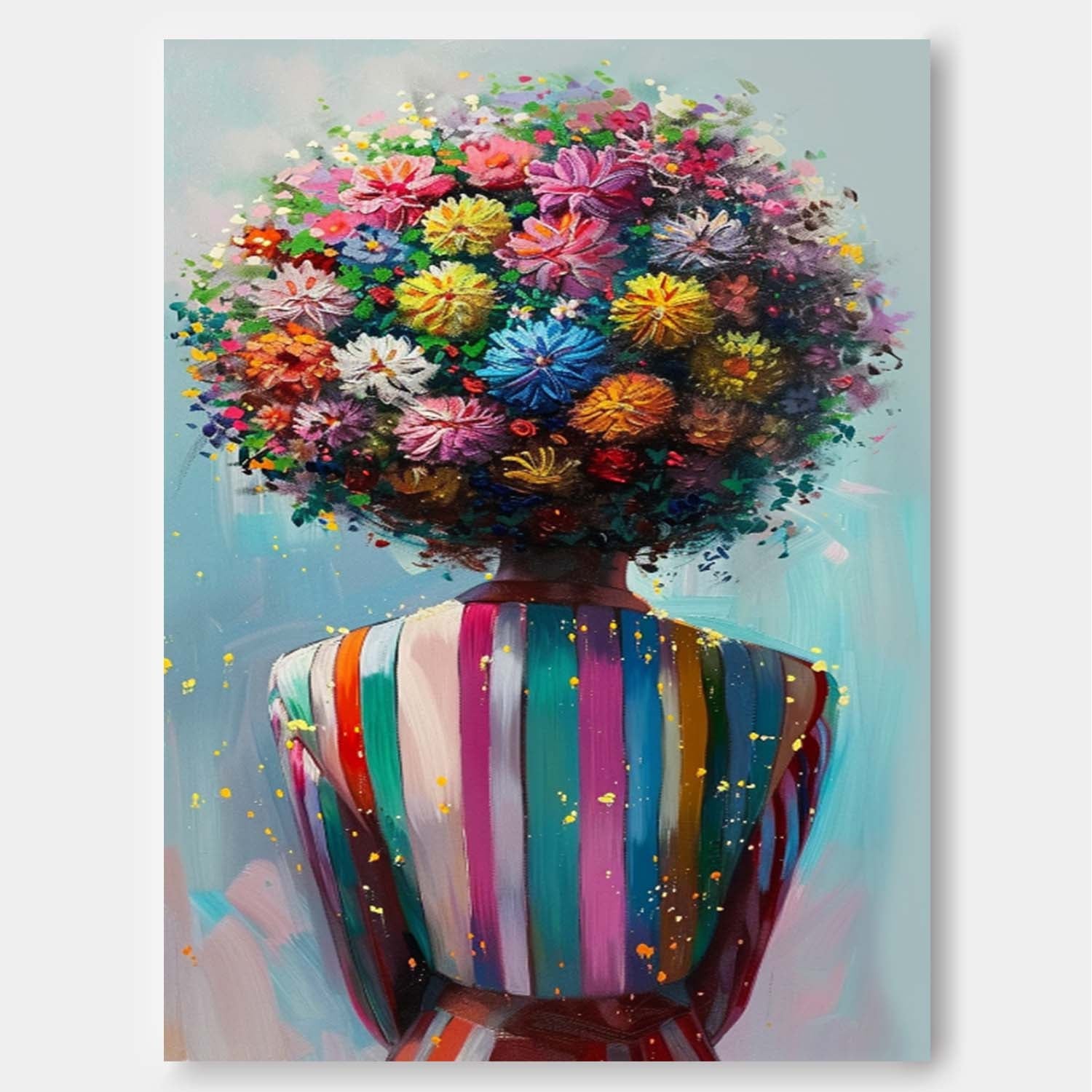Multihued Blooms Hair Abstract Lady Wall Art