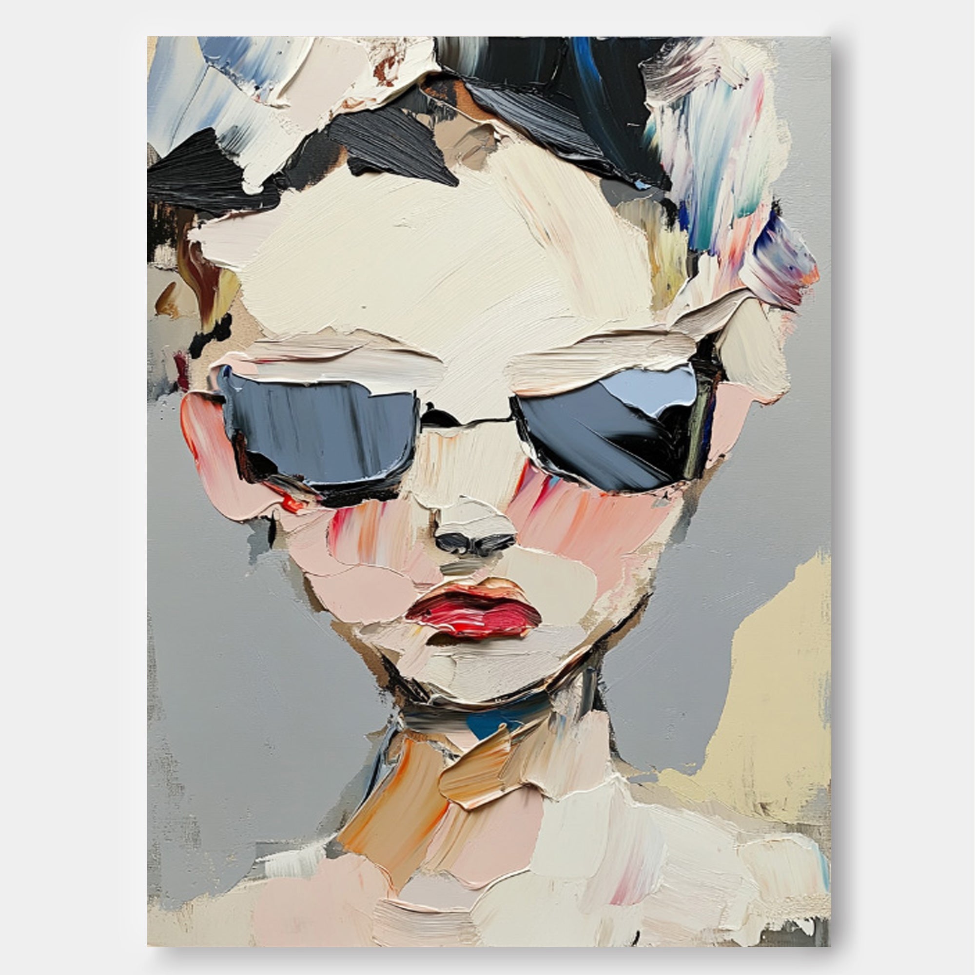 Impasto Portrait Sunglasses Painting Modern Wall Art