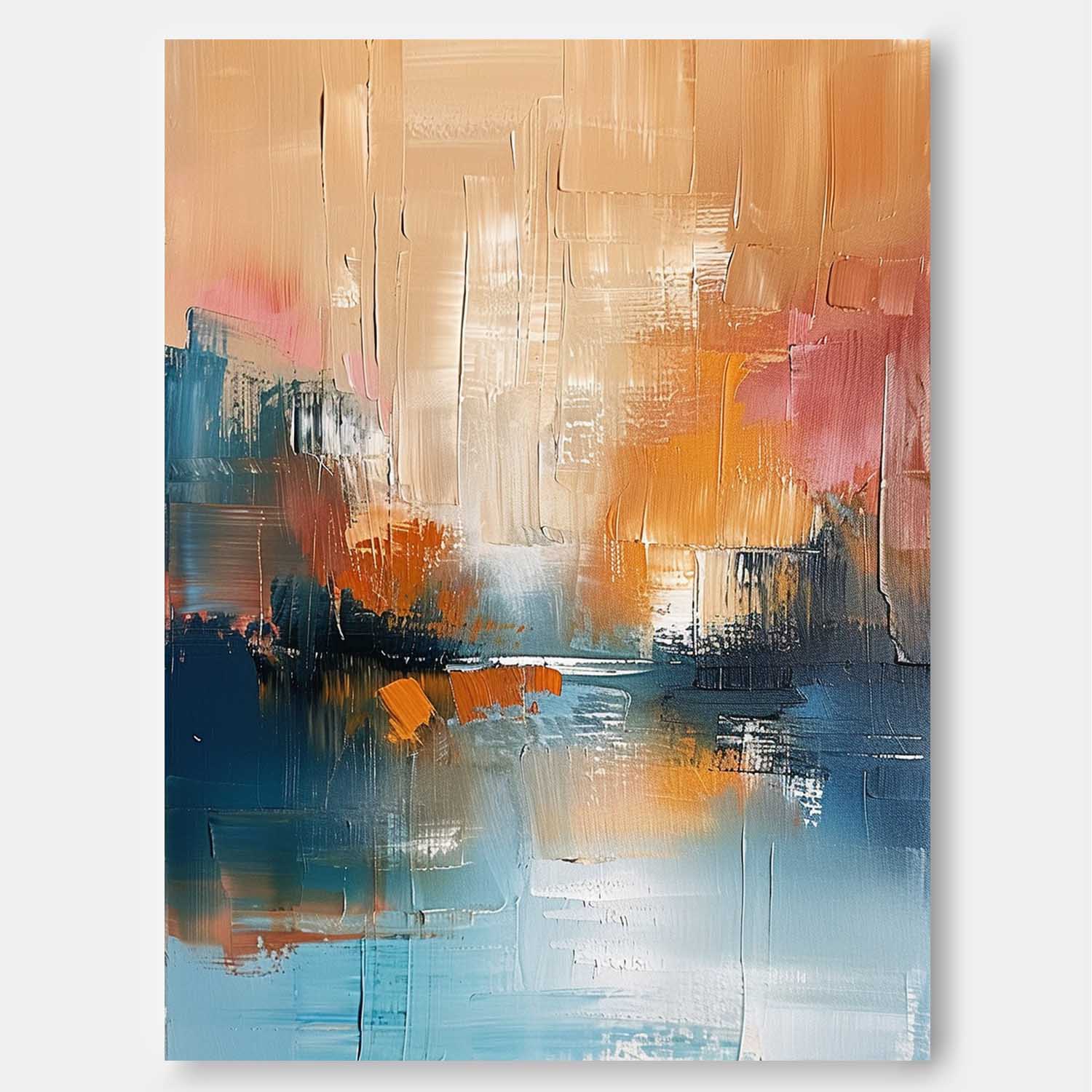 Wall Art Warm Orange Blue Water Abstract City Reflection