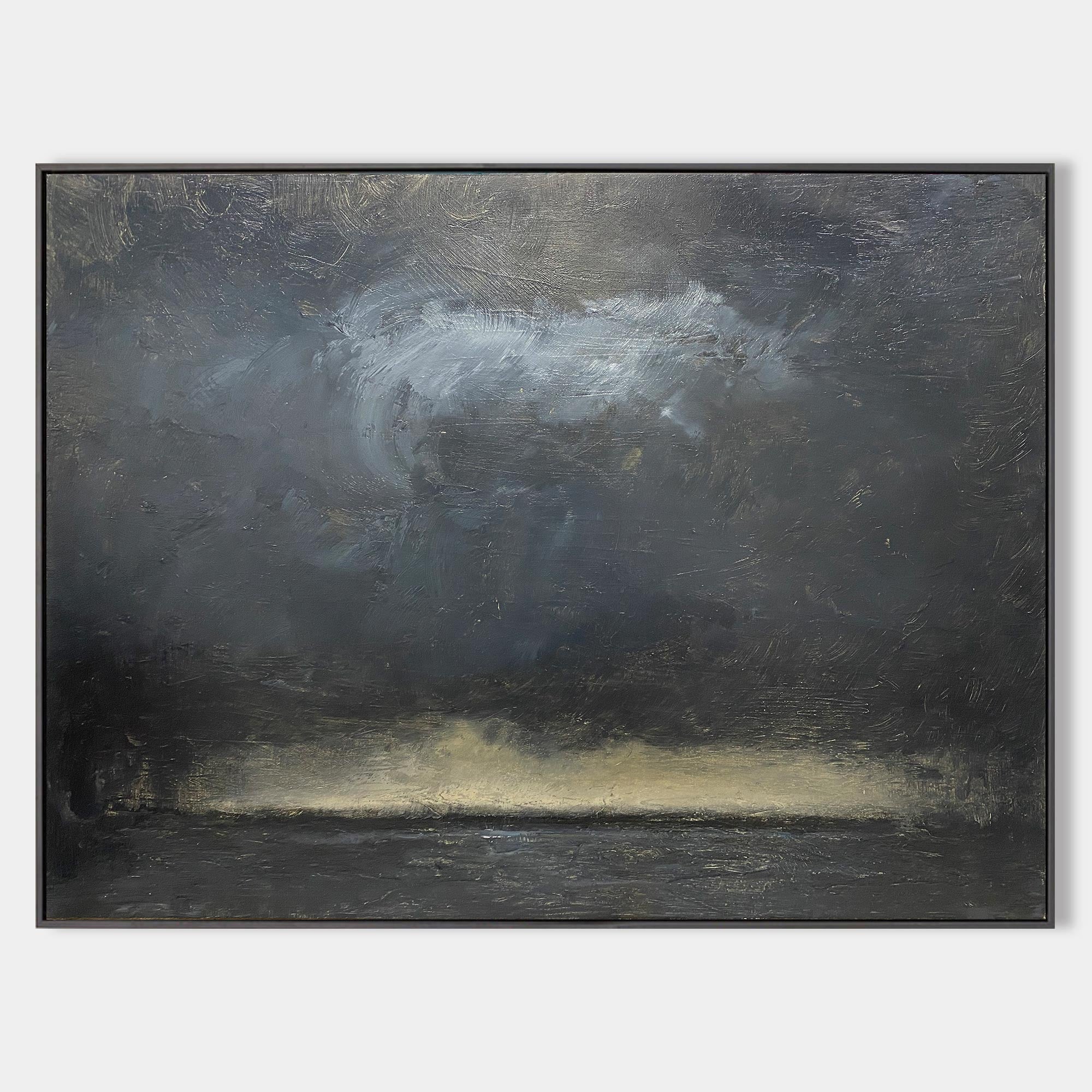 Moody Seascape Abstract Hand‑Painted Metallic Gold Textured Artwork