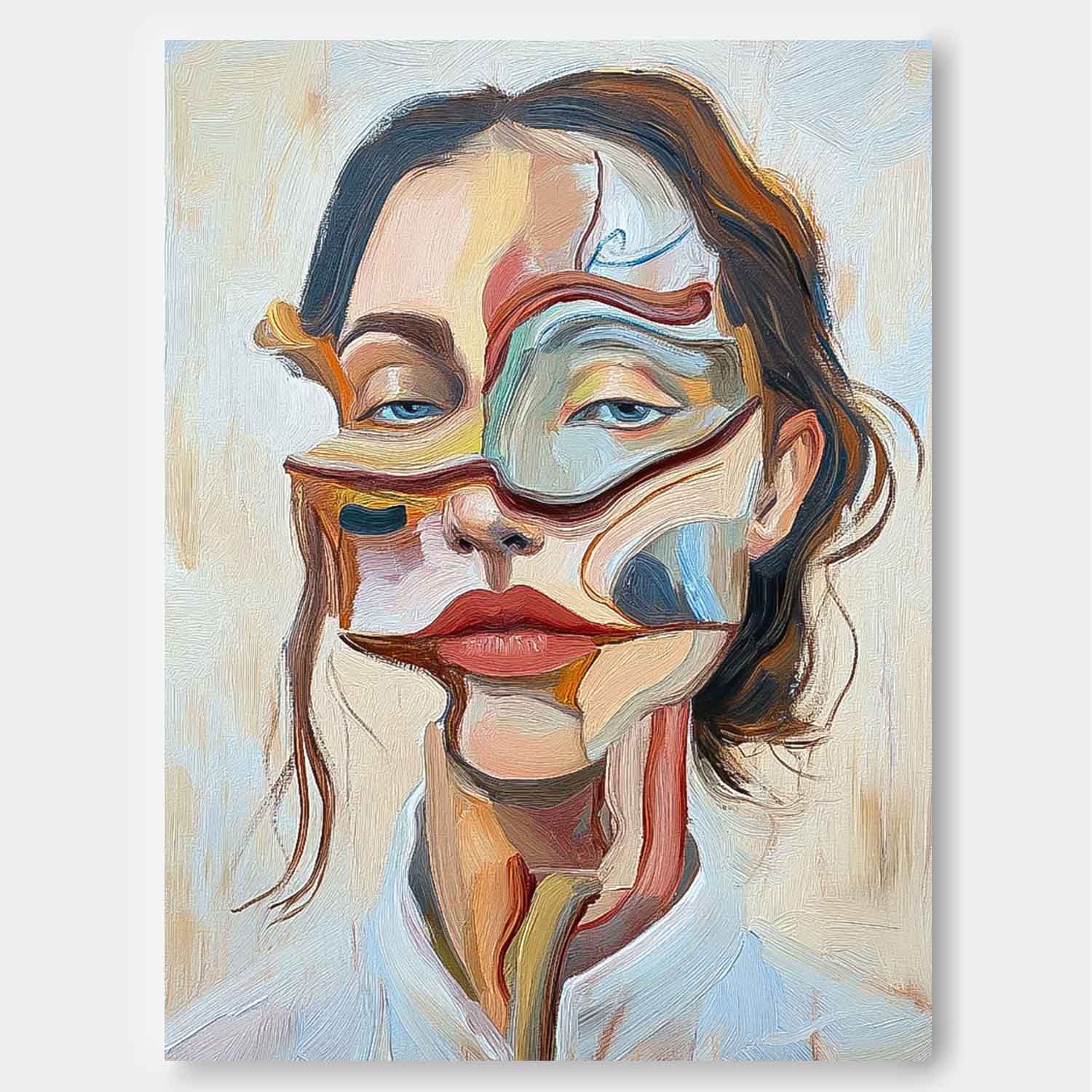 Wall Art Abstract Woman Beige Blue Contemporary