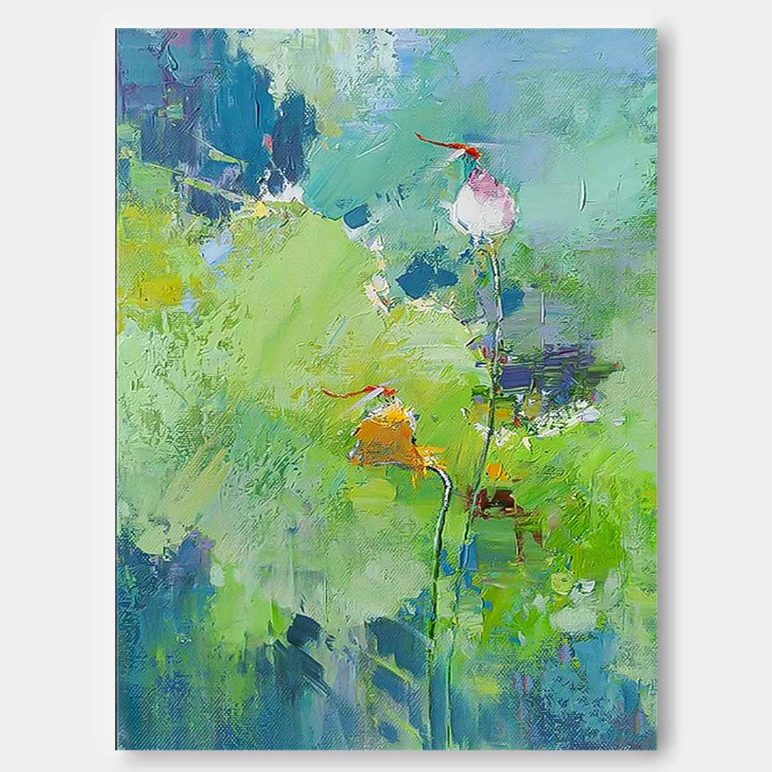 Green Floral Impasto Abstract Canvas Wall Art