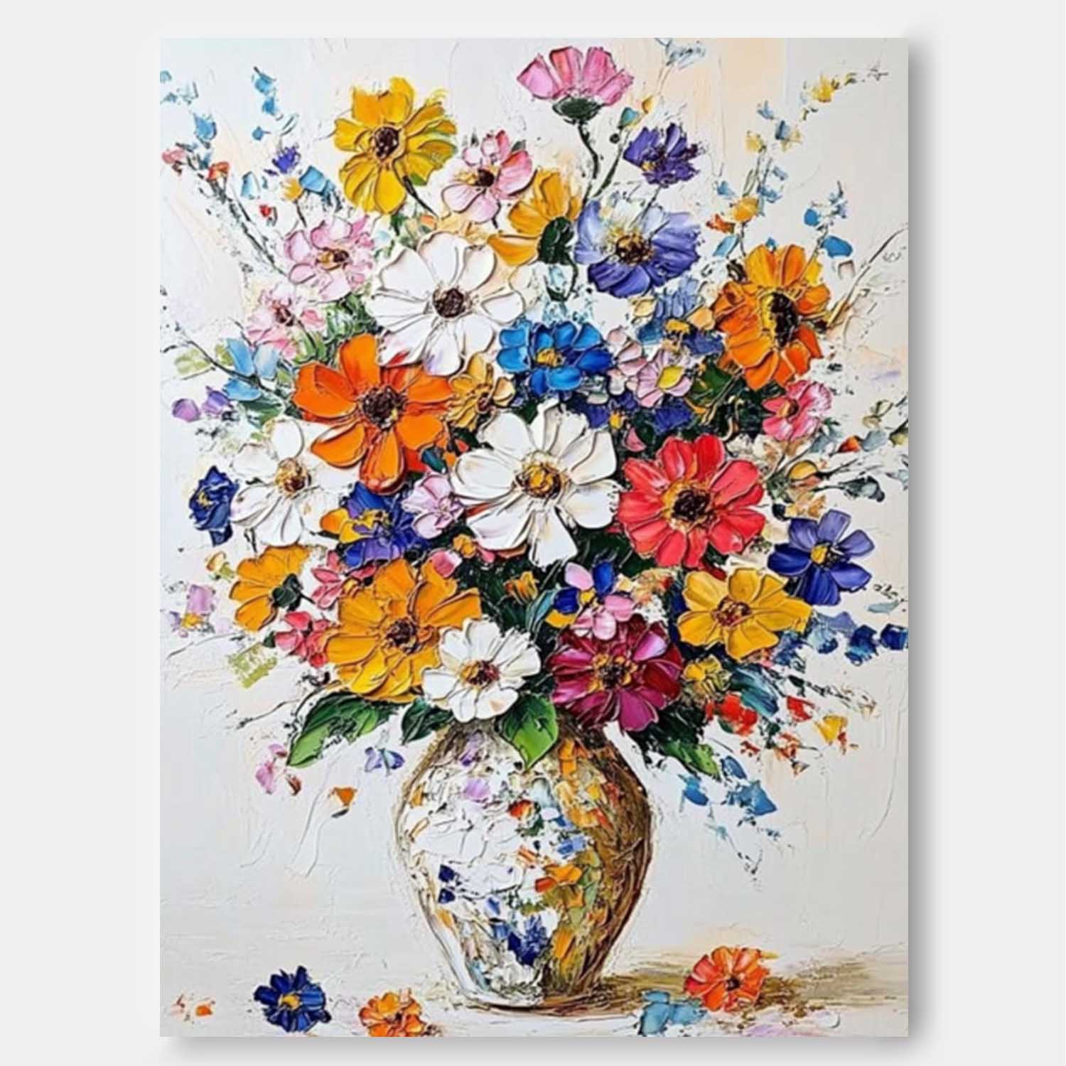 Bohemian Multicolor Wildflower Bouquet Oil Painting