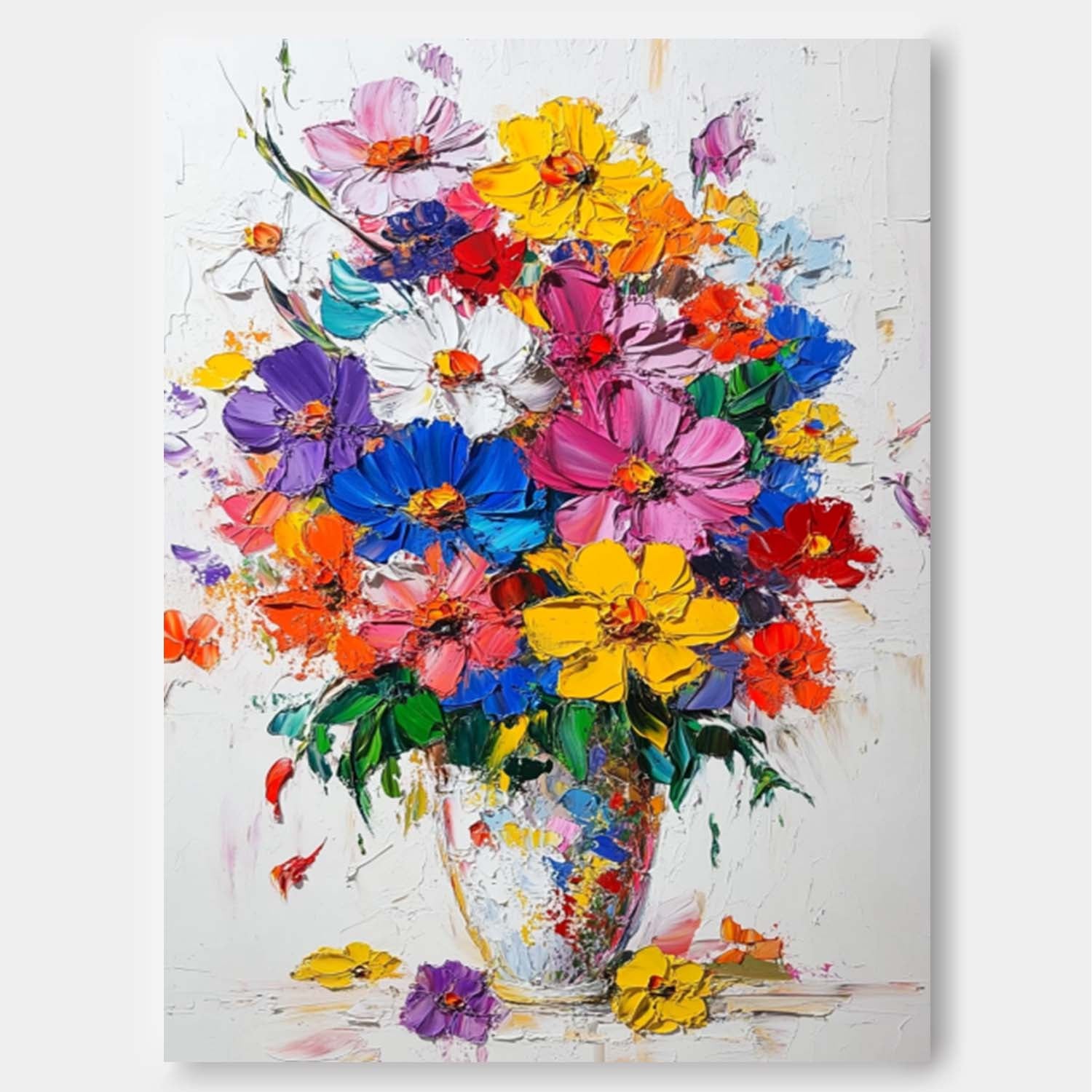 Multicolor Wildflower Bouquet Impasto Oil Painting