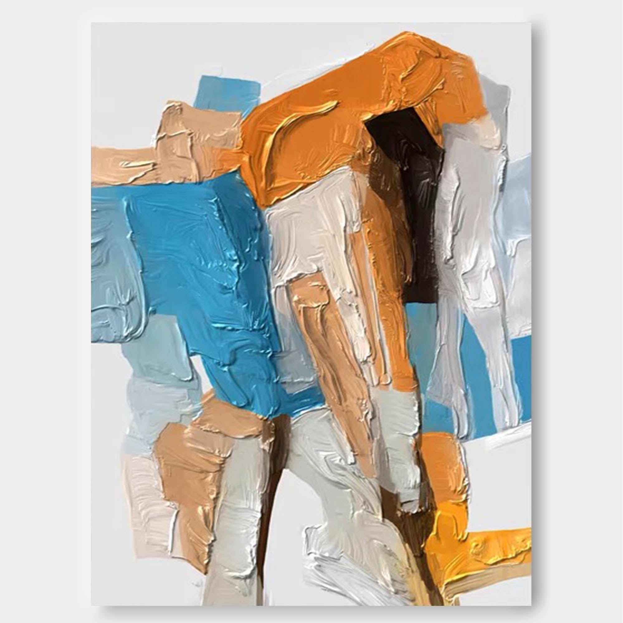 Bold Geometric Abstract Canvas Wall Art in Teal and Ochre