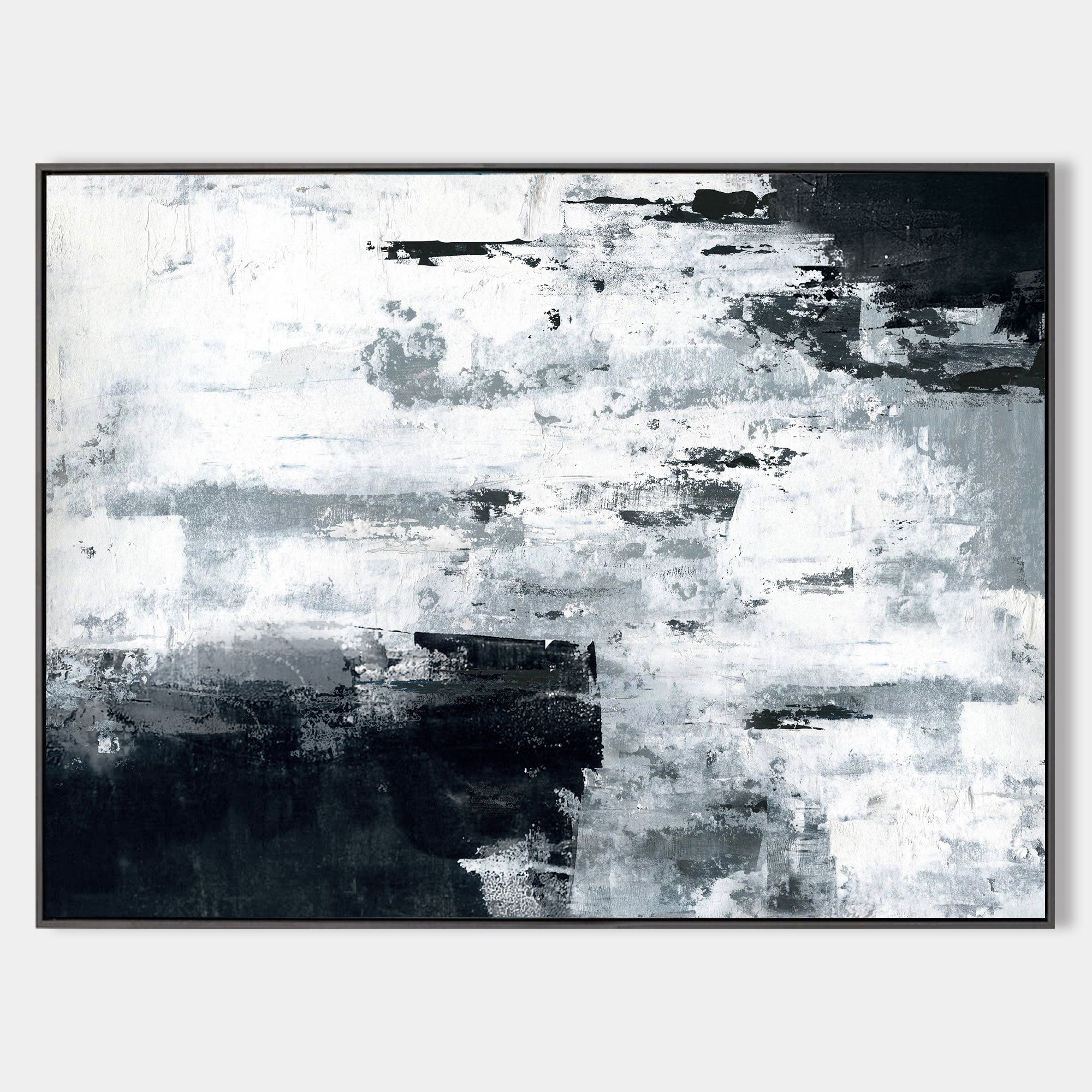 Black Grey Textured Abstract Canvas Wall Art