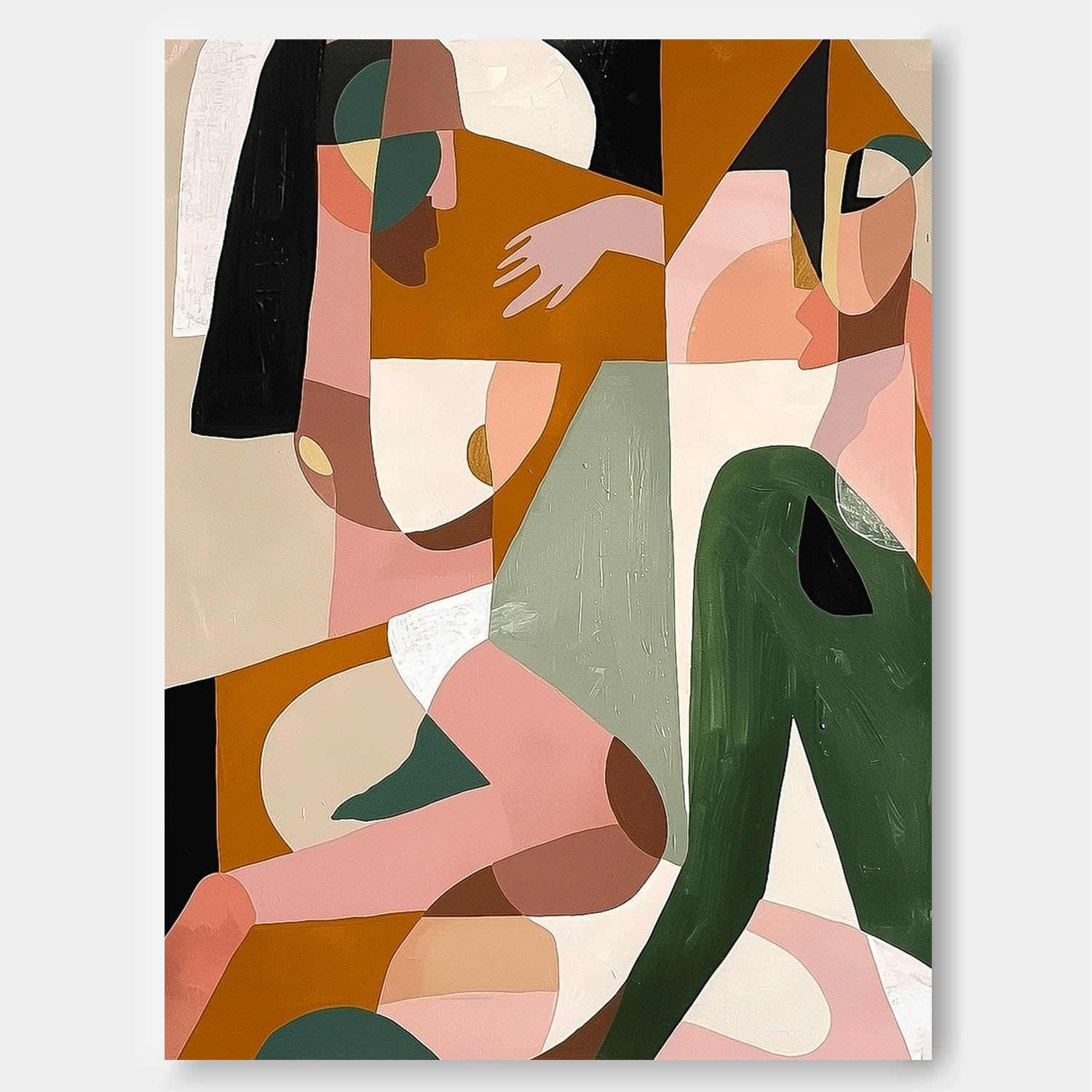 Warm Earth‑Tone Cubist Abstract Canvas Wall Art
